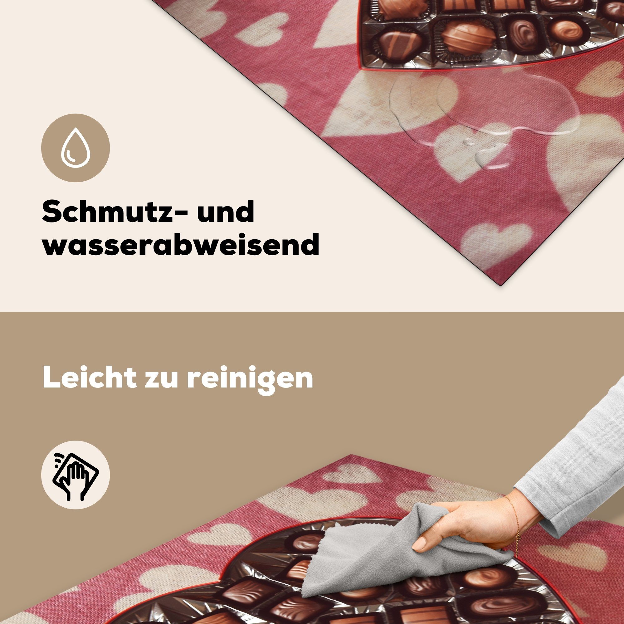 MuchoWow für Die Bonbons (1 Ceranfeldabdeckung, küche einer Form in Herzens eines cm, Herdblende-/Abdeckplatte tlg), sind verpackt, Arbeitsplatte Schachtel in 78x78 Vinyl,