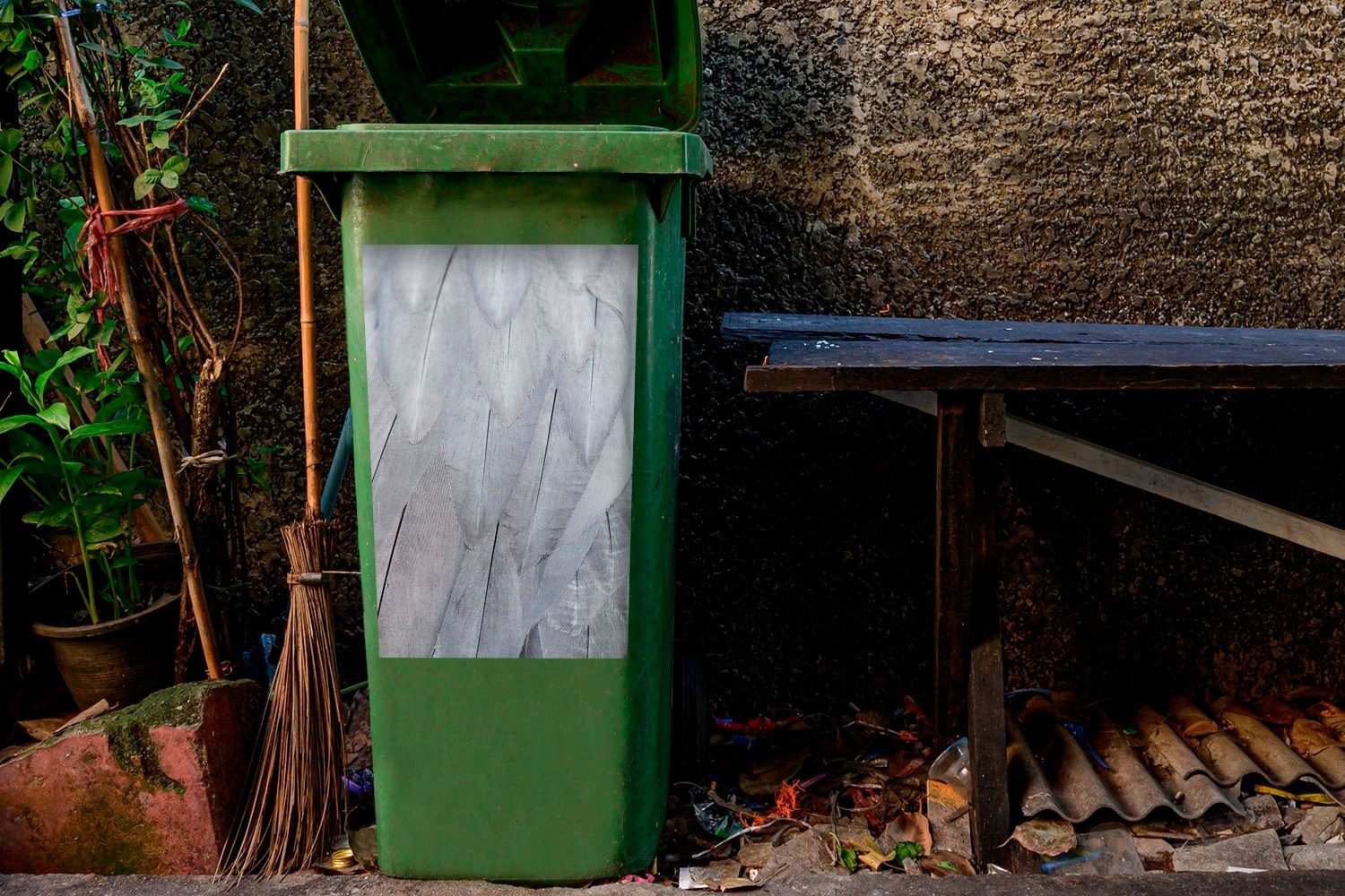 Abfalbehälter St), der MuchoWow weißen Struktur Federn Wandsticker Mülleimer-aufkleber, Sticker, Mülltonne, (1 Container,