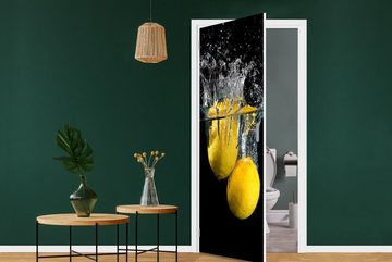 MuchoWow Türtapete Zitrone - Frucht - Stilleben - Wasser - Gelb, Matt, bedruckt, (1 St), Fototapete für Tür, Türaufkleber, 75x205 cm
