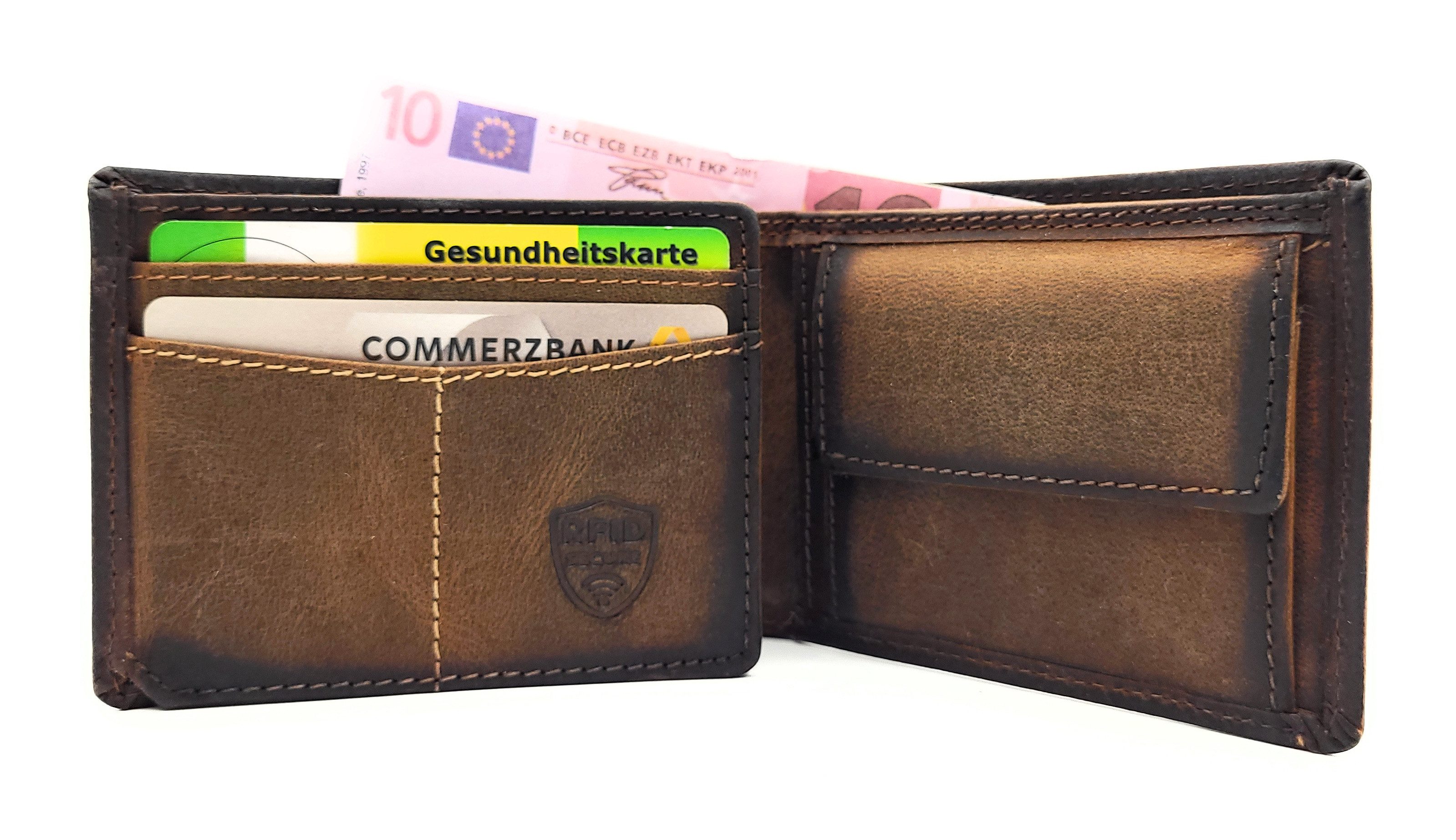 Mini Geldbörse kleines echt Leder Portemonnaie, mit RFID Schutz, robustes Büffelleder