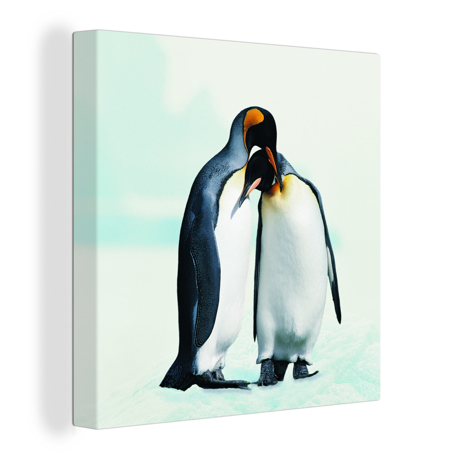 OneMillionCanvasses® Leinwandbild Pinguine - Schnee - Familie, (1 St), Leinwand Bilder für Wohnzimmer Schlafzimmer