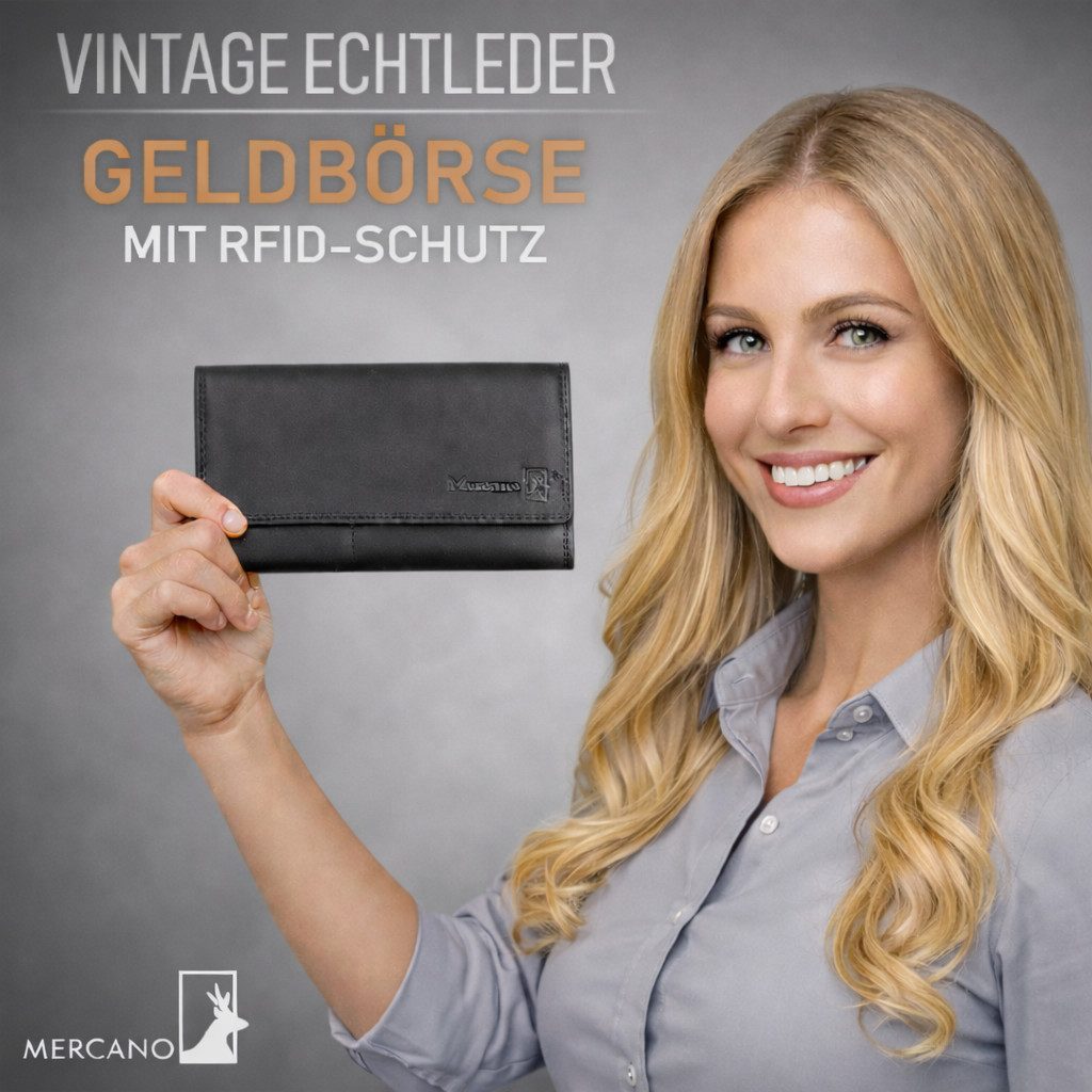 Mercano Geldbörse für Damen aus Echtleder (inkl. Geschenkbox), RFID, 11 Kartenfächer und 2 Münzfächer – Bild 4 von 5