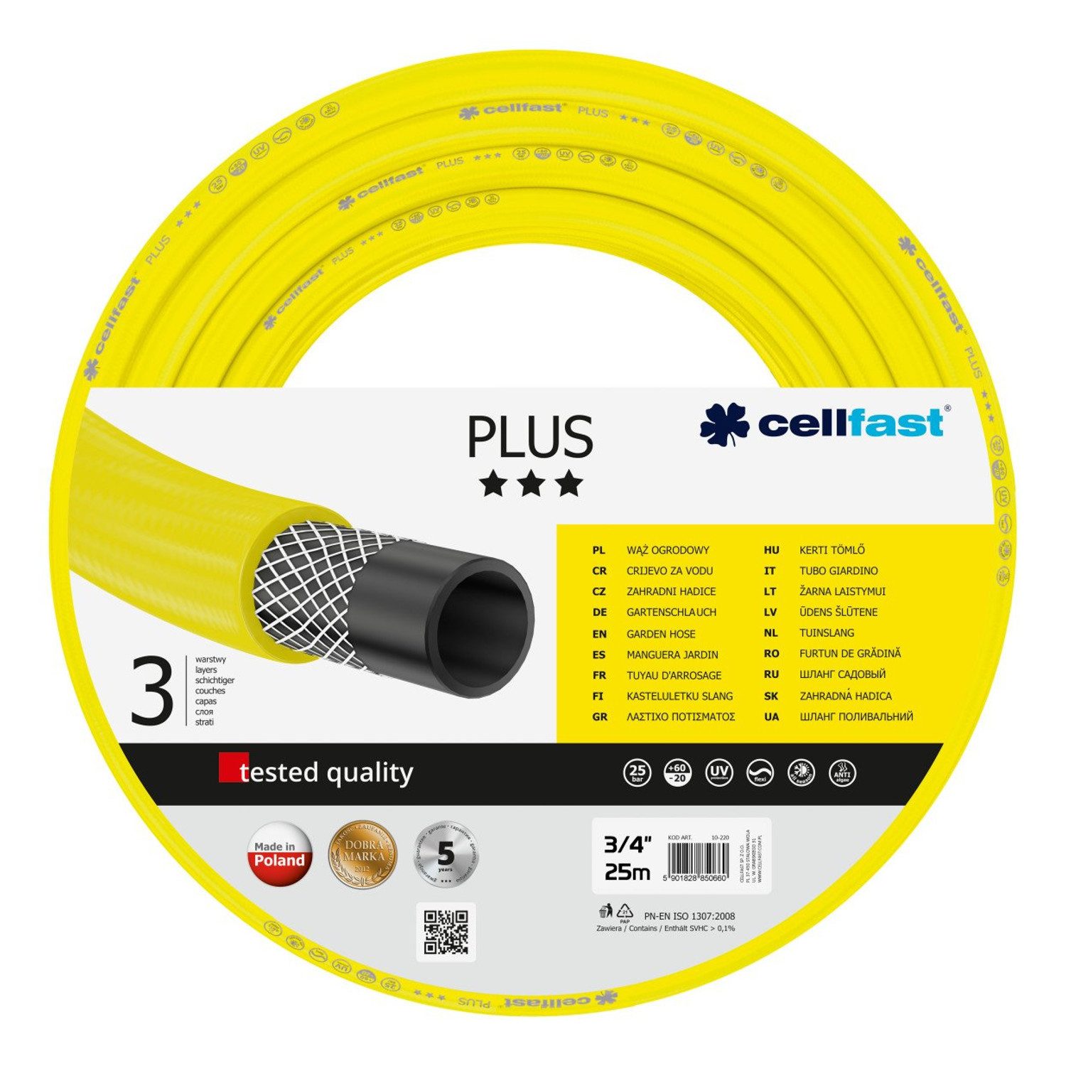 Cellfast Gartenschlauch 10-220, Plus Gartenschlauch 3/4 "25m