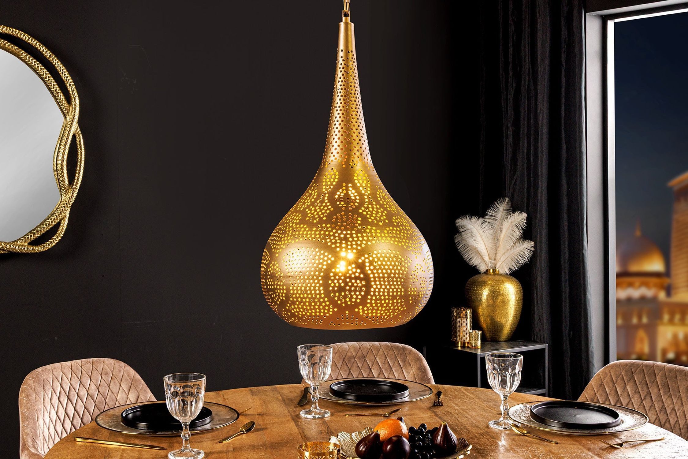 Licht-Erlebnisse Pendelleuchte TODI, ohne Leuchtmittel, Eisen B: 25 cm H: max. 89 cm in Gold E27 Orientalisch