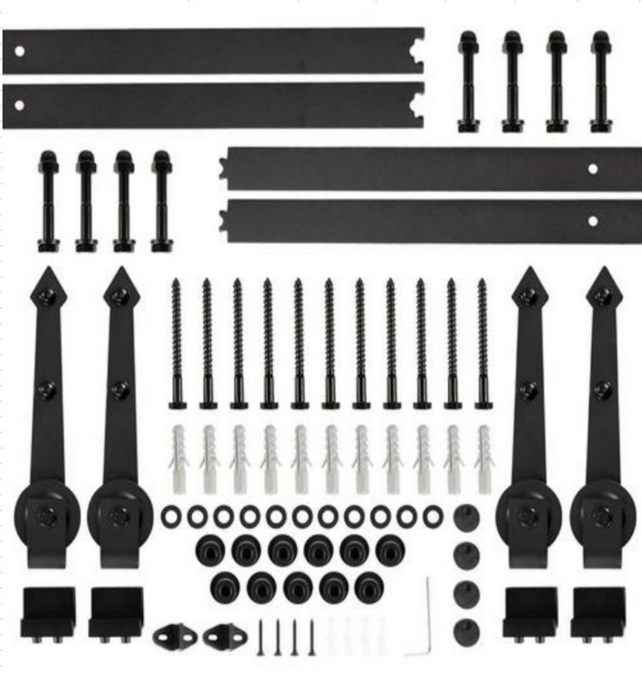 Thumbnail - JEOBEST Schiebetür 366cm Schiebetürsystem Komplett-Set mit Schiebetür Schiene, für 2 Holztür