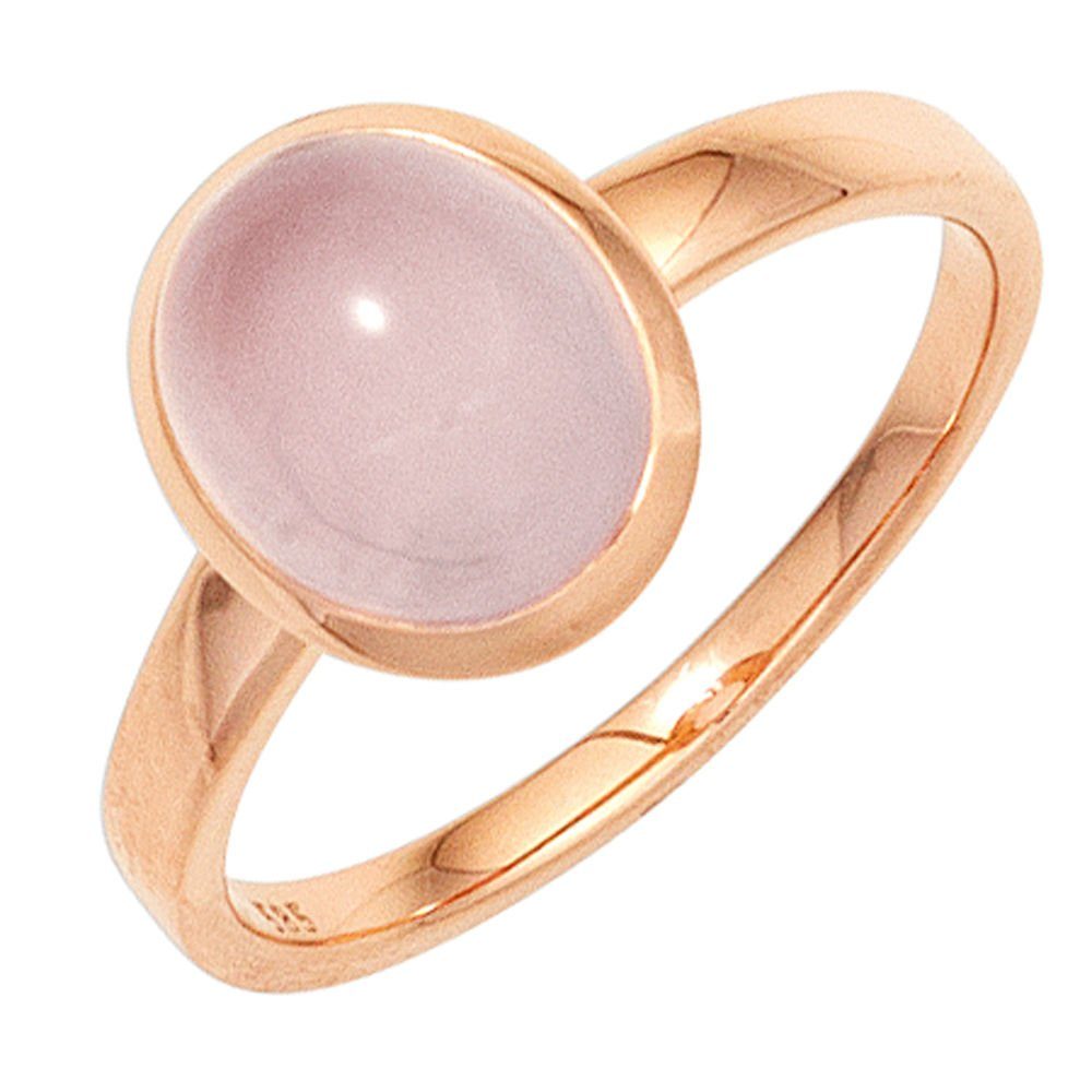 Schmuck Krone Fingerring Ring Damenring mit Rosenquarz oval rosa 585 Gold  Rotgold Edelsteinring, Gold 585