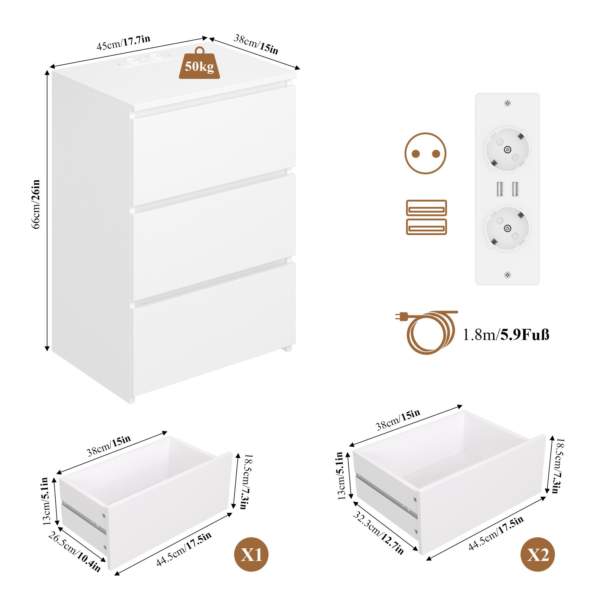 Homfa Nachttisch Nachtschrank Nachtkommode Nachtkonsole (2-St), 3 Schublade günstig online kaufen