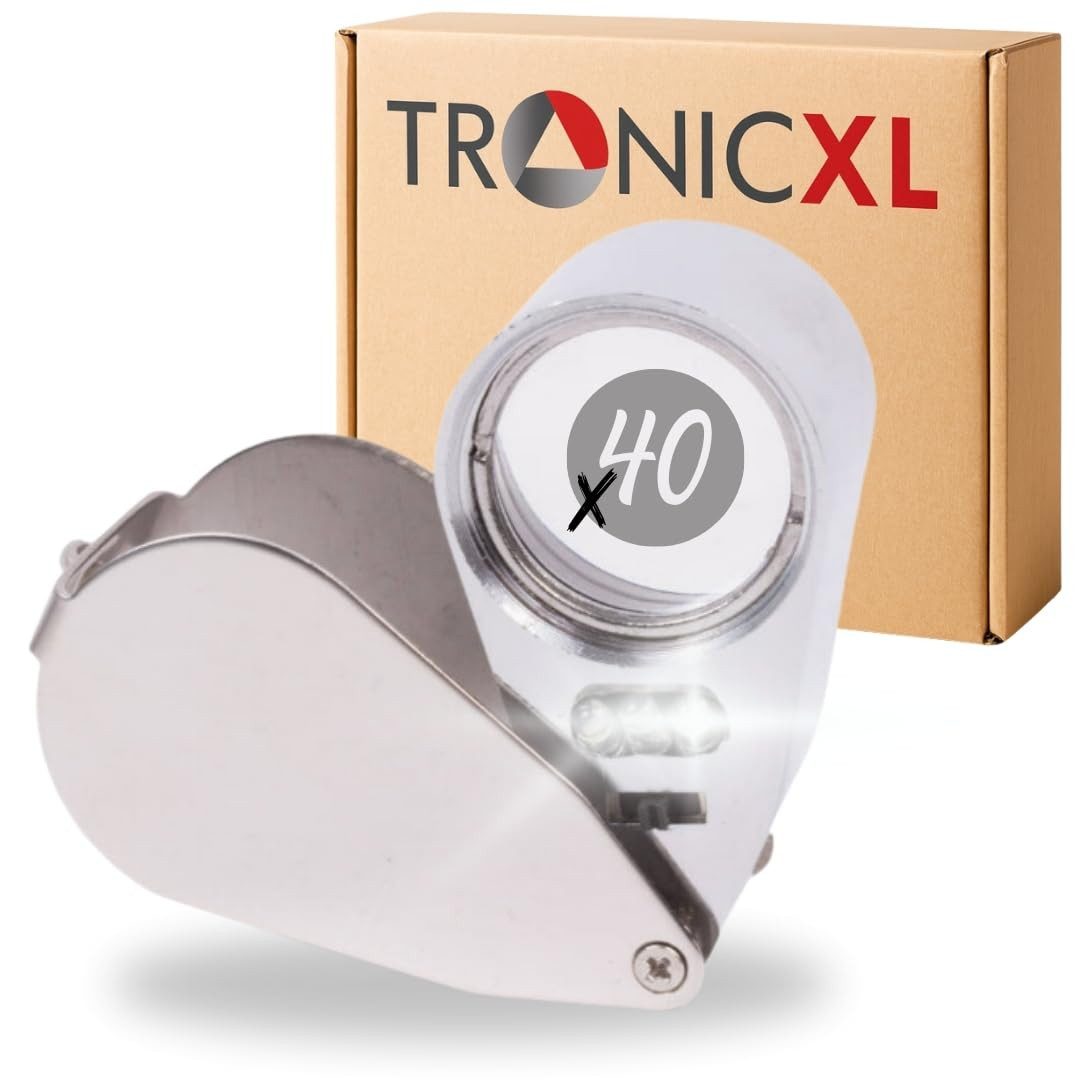 TronicXL Leuchtlupe Juwelier Lupe mit LED Leuchtet UV Mikroskop TASCHENLUPE FALTBAR, Taschenmikroskop, 1-tlg., Uhrmacher Juwelierlupe, Briefmarken Leuchtlupe Senioren