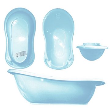 Tega-Baby Babybadewanne 4 Teile SET – DUCK Blau + Ständer Weiss - Babybadeset Wanne Pflege, (Made in Europe Premium Set), ** Wwanne + Badesitz + Töpf + WC Aufsatz + Gestell **