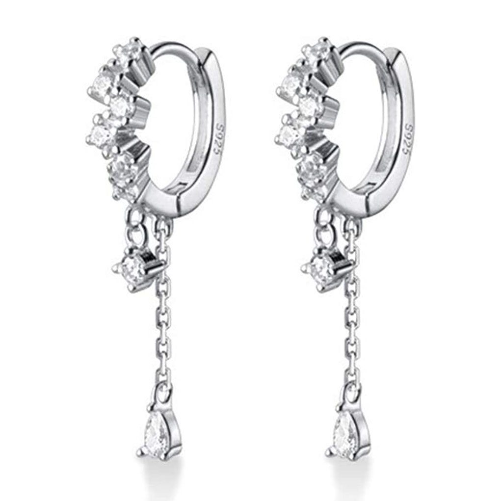 Haiaveng Paar Ohrhänger 925 Sterling Silber CZ Creolen Tropfen für Frauen Mädchen, Tropfen Huggie Ohrringe Tropfen Wassertropfen Ohrhänger