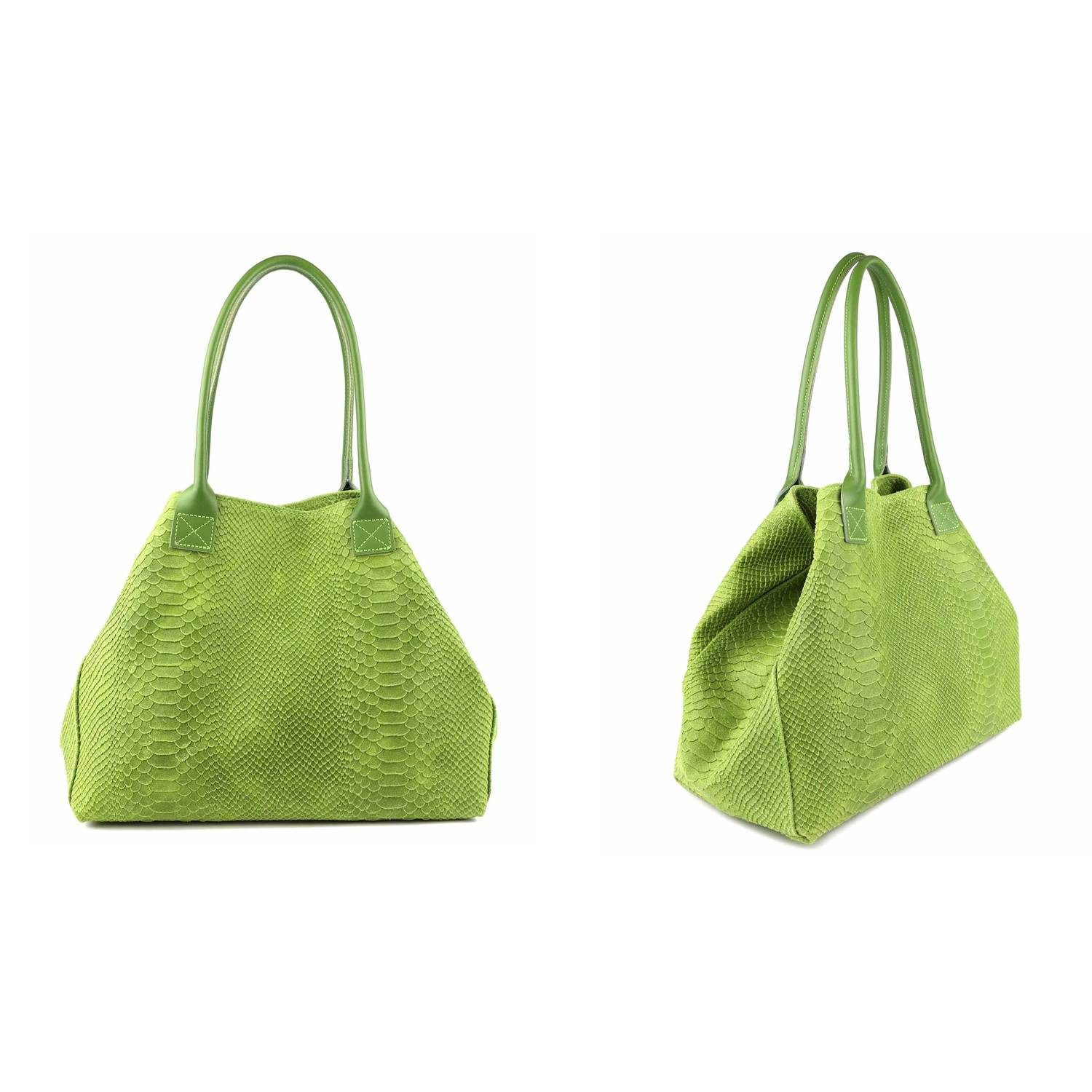 ITALYSHOP24 Shopper Made in Italy Damen Leder Tasche Schlange Prägung Tote Bag Handtasche, Wildleder DIN-A4 Schultertasche Beuteltasche Henkeltasche Ledertasche