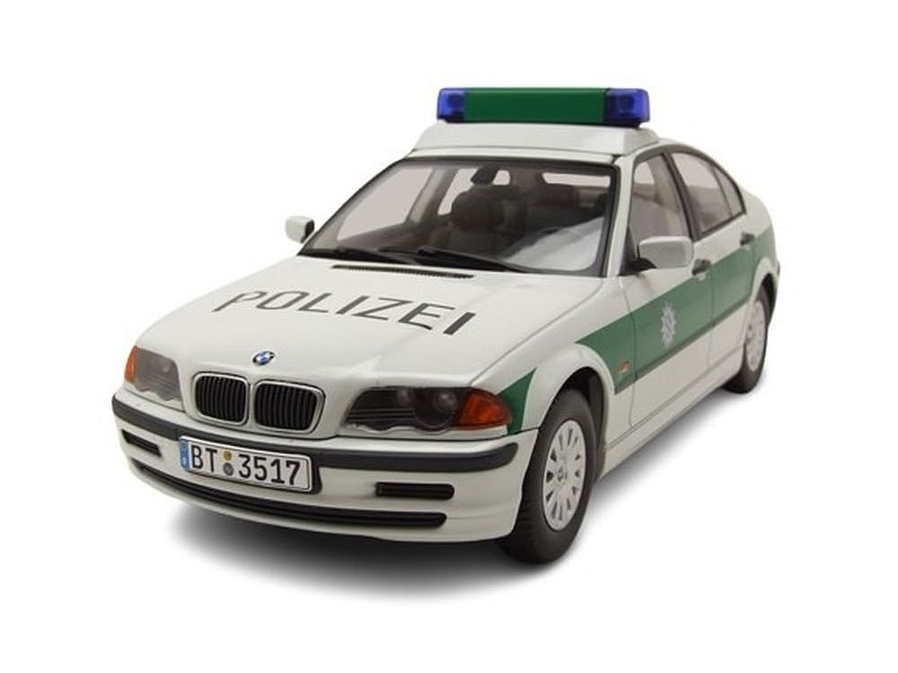 KK Scale Modellauto BMW 3er E46 Limousine Polizei 1999 weiß grün, Maßstab 1:18