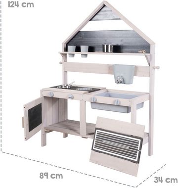 roba® Outdoor-Spielküche Matschküche in Haus-Optik, grau lasiert, aus Holz Holz, FSC® - schützt Wald - weltweit