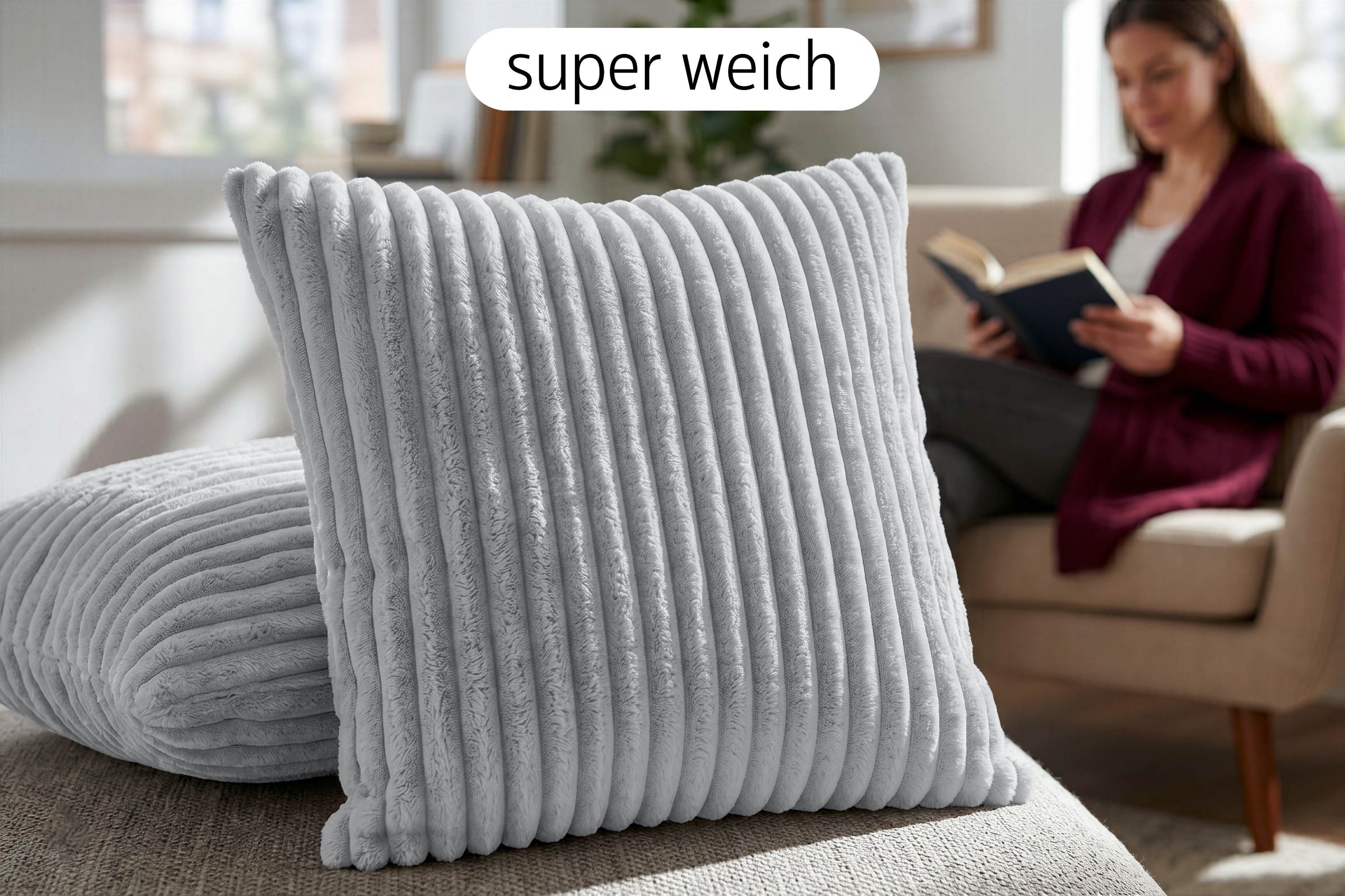 Amilian Dekokissen Dekokissen mit Füllung 4er Set, in moderner Cord-Optik pflegeleicht und waschbar – Bild 2 von 5