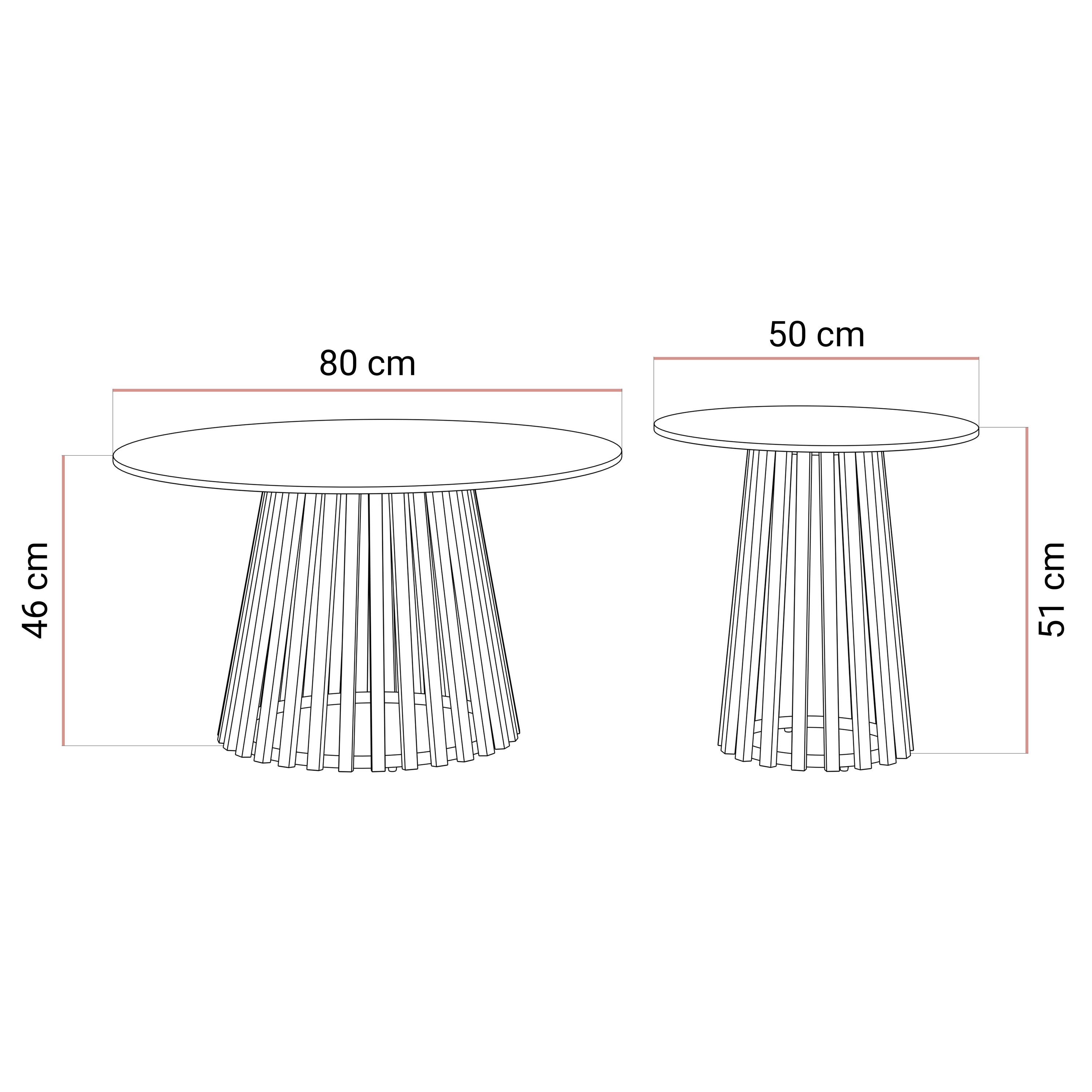 Lookway Couchtisch MARISE 2er Couchtisch-Set – Hochglanz Sinterkeramik & Lamellen (2er Set), Durchmesser: ⌀80 cm und ⌀50 cm, Höhe: 46 cm und 51 cm