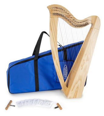 Classic Cantabile Konzertgitarre Keltische Harfe 22 Saiten, Inkl. Tasche und 2 Stimmschlüssel, Celtic Harp aus Eschenholz - Es-Dur gestimmt - Mit Halbtonmechanik