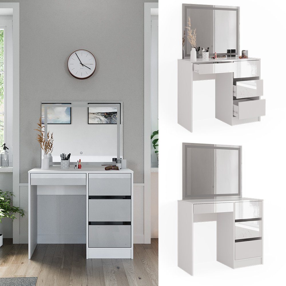 Vicco Schminktisch Sherry, Weiß Hochglanz, 90 cm mit LED-Spiegel (3-St) günstig online kaufen