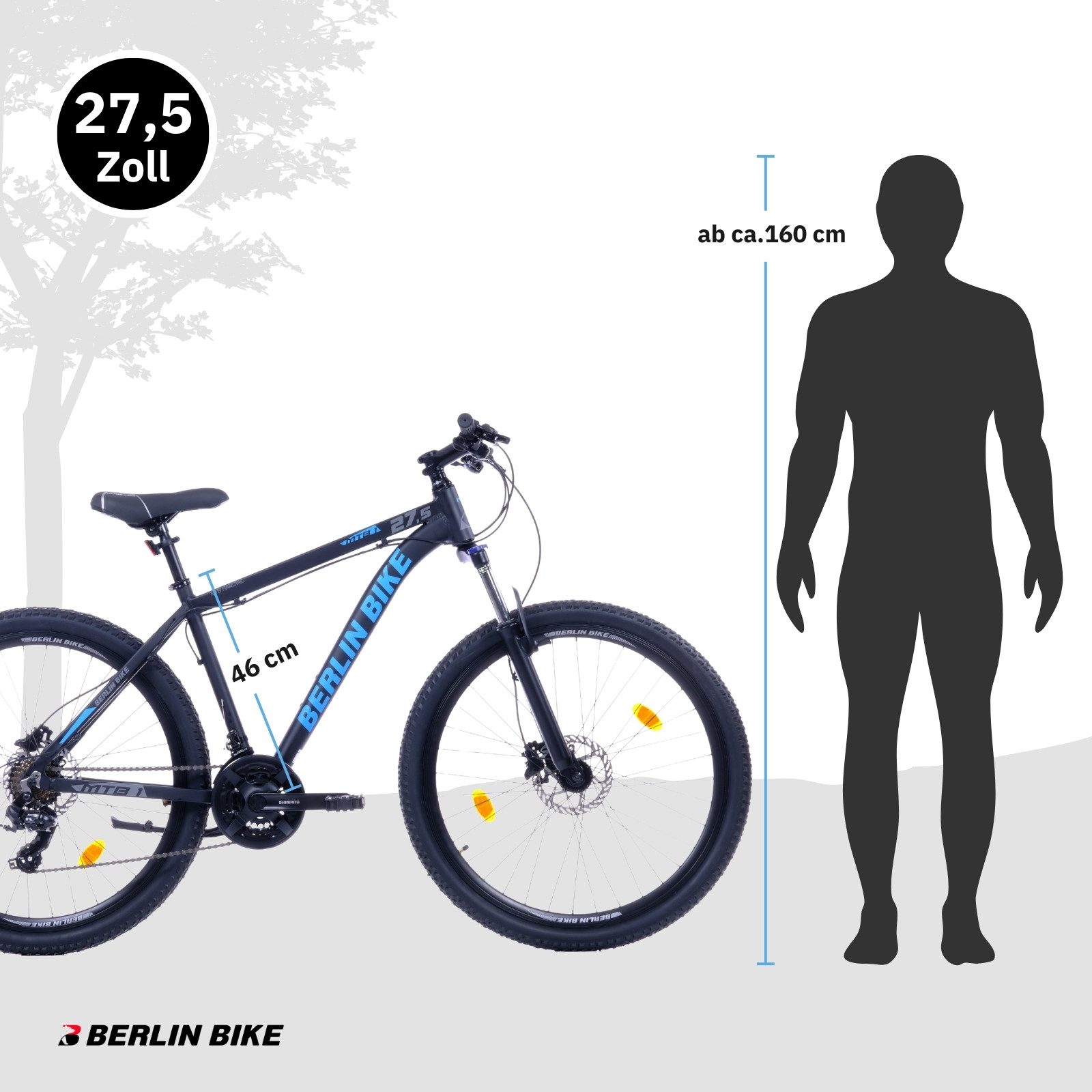 BERLIN BIKE Mountainbike 26, 27.5, 29 Zoll MTB, 21 Gang Shimano FD-TZ500/RD-TY300D Schaltwerk, Kettenschaltung, (Shimano Kurbel, Dacron Hydraulische Scheibenbremsen, Aluminiumrahmen), mit hydraulischen Scheibenbremsen