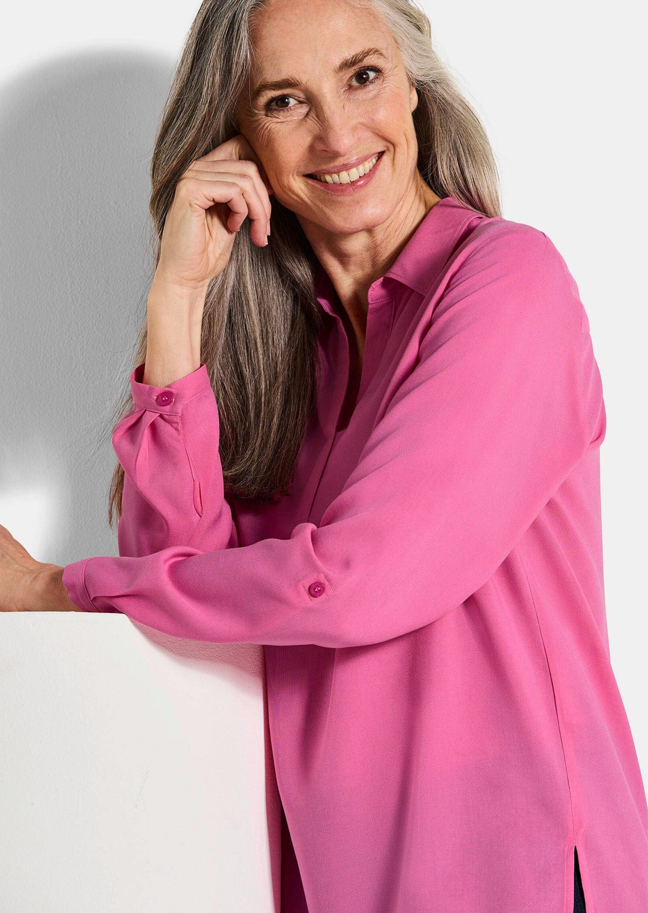 GOLDNER Klassische Bluse Zeitlose Viskosebluse mit Hemdkragen Fließende Hemdbluse mit Schlitzblende und Langarm