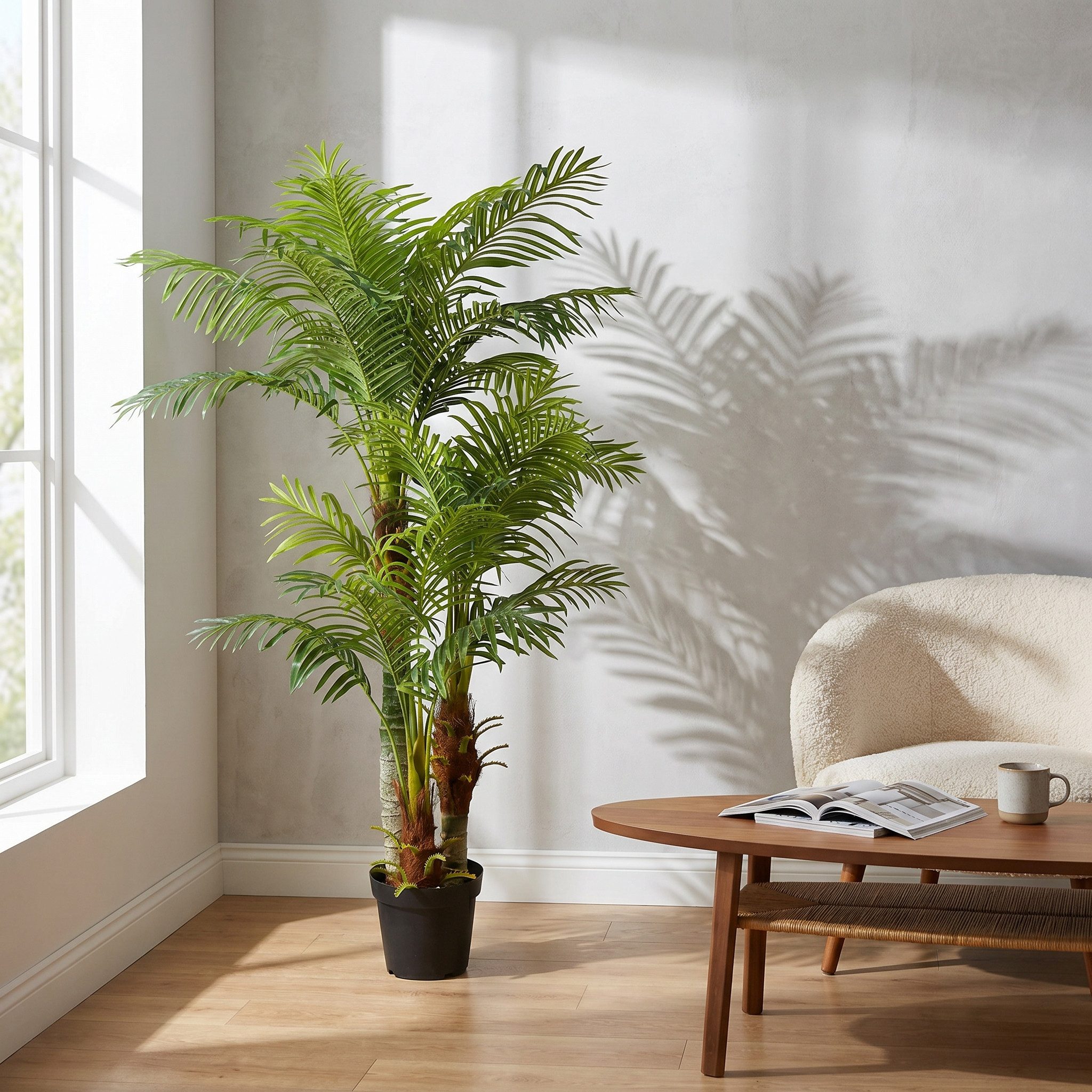 Kunstpalme Palme KP103 mit 3 Stämmen große Kunstpflanze Palme 180cm Hoch, Arnusa, Höhe 180 cm, künstliche Pflanze groß fertig im Topf
