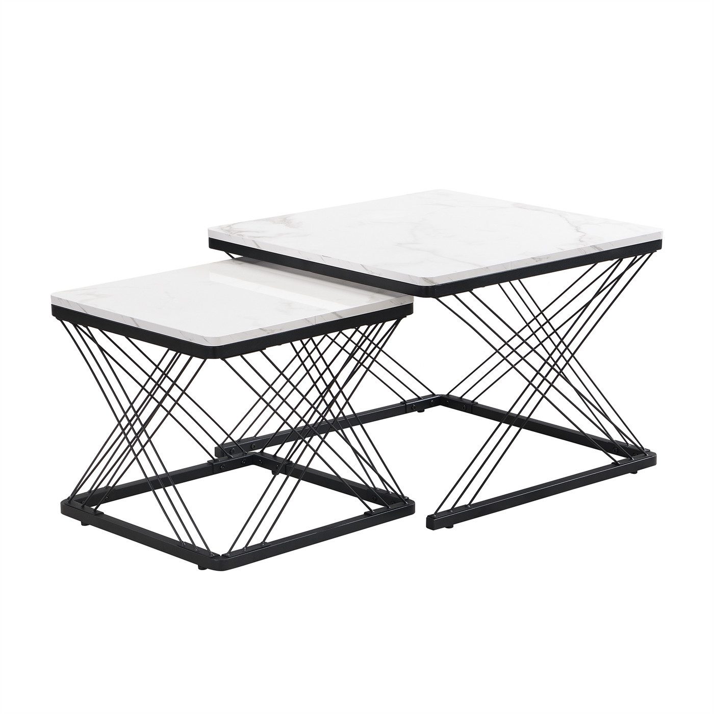 autolock Couchtisch Stilvolles 2 Couchtisch-Set,quadratische Столы,bis 30kg belastbar, hochglänzende Marmoroptik, höhenverstellbare Füße