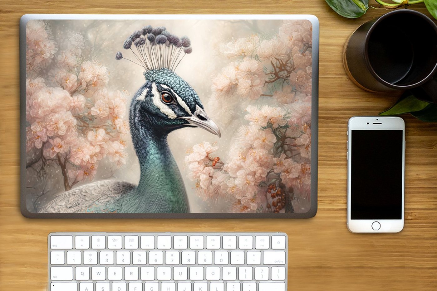 Thumbnail - MuchoWow Laptop-Aufkleber Pfau - Vögel - Blumen - Baum - Botanisch