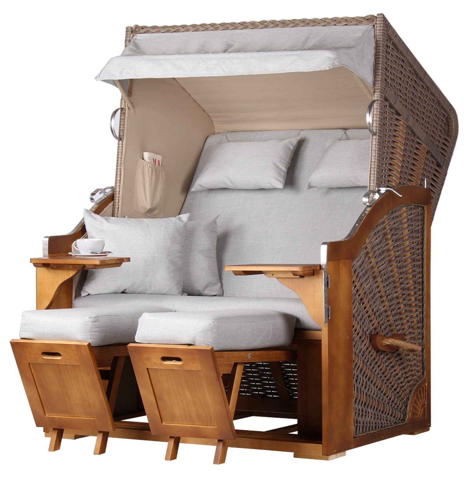 bene living Strandkorb Schleswig Pinie 2-Sitzer - PE mokka - Modell 563, BxTxH: 120x80x160 cm, Volllieger, Ostsee-Strandkorb