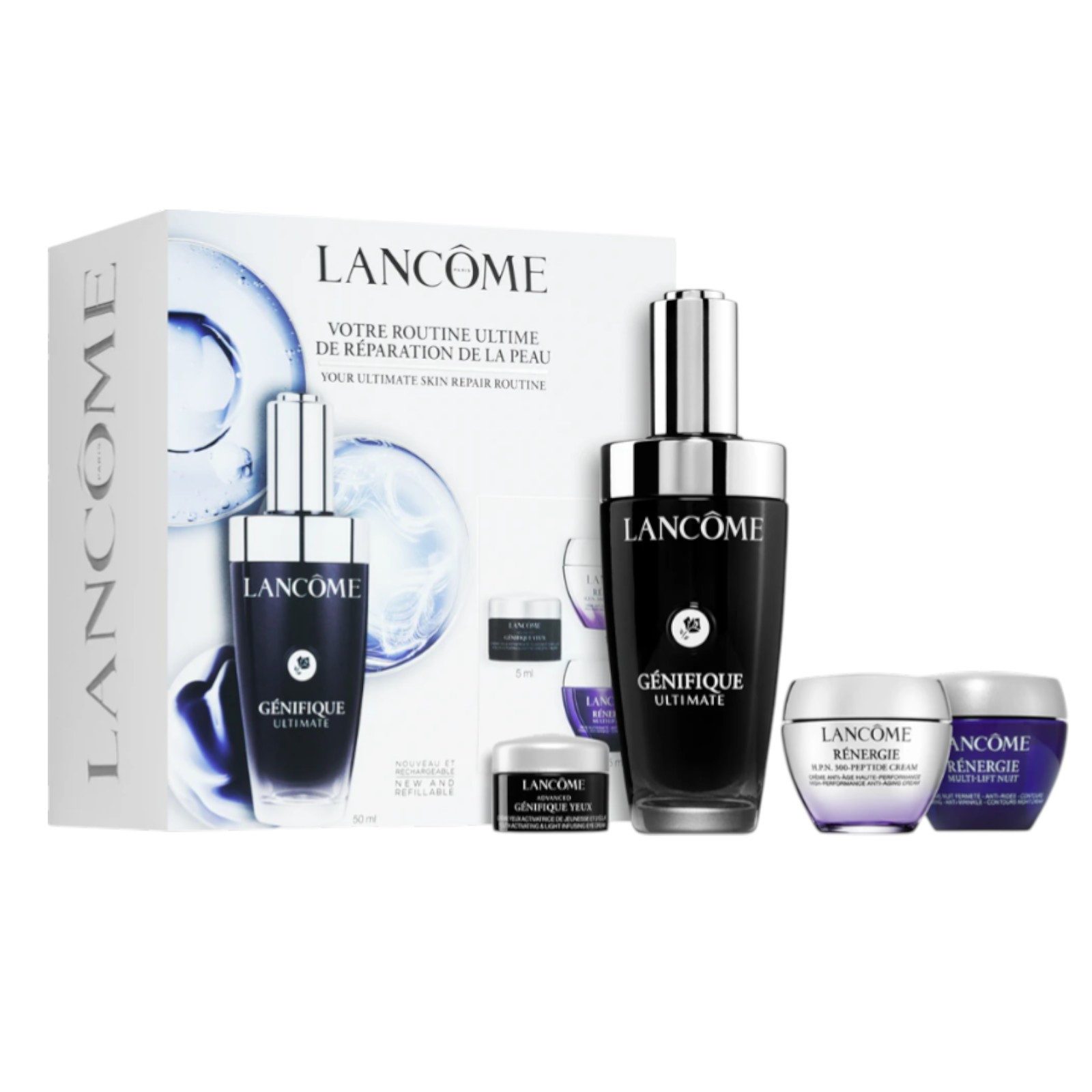 LANCOME Gesichtspflege-Set Lancôme Génifique Ultimate Serum Routine Set 1 x Gesichtsserum 50 ml + 1 x Augencreme 5 ml + 1 x Gesichtscreme 15 ml + 1 x Nachtcreme 15 ml, 4-tlg.