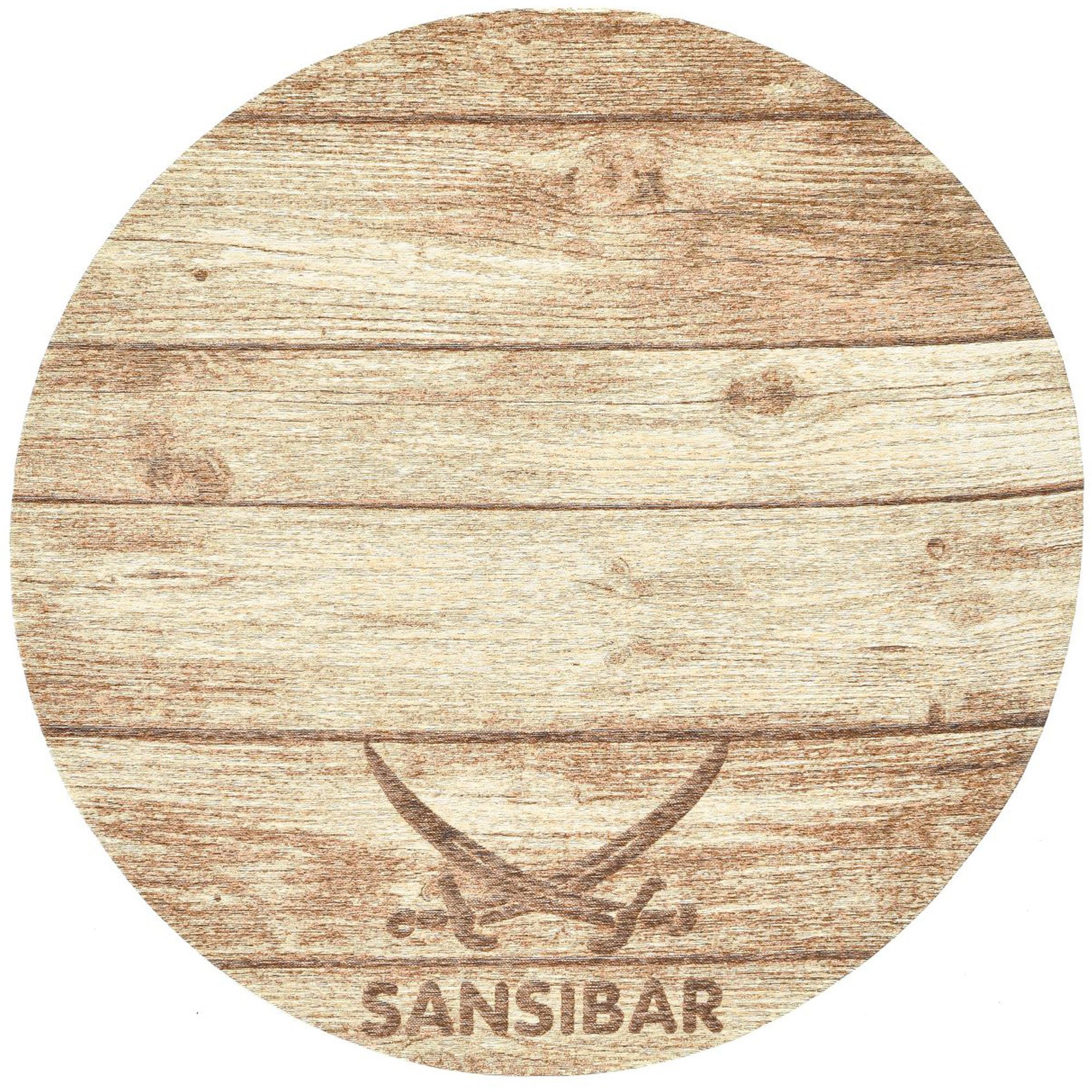 Sansibar Teppich Keitum 009, rund, Höhe: 3 mm, Flachgewebe, Motiv Holzdielen & gekreuzte Säbel
