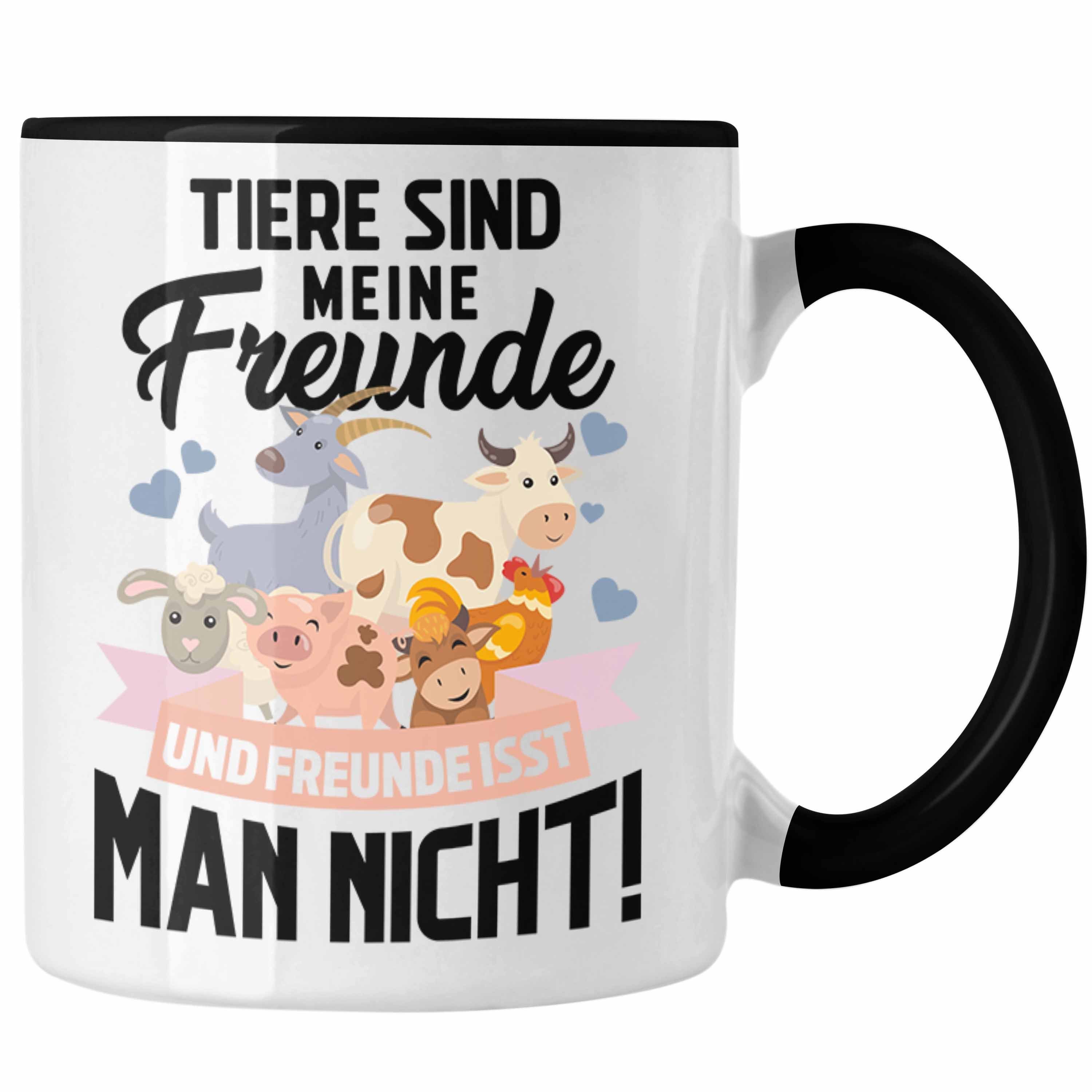 Trendation Tasse Trendation - Veganer Tasse Geschenk Tiere Sind Meine Freunde Vegan Geschenkidee Lustiger Spruch Vegane Lebensweise Spruch Schwarz