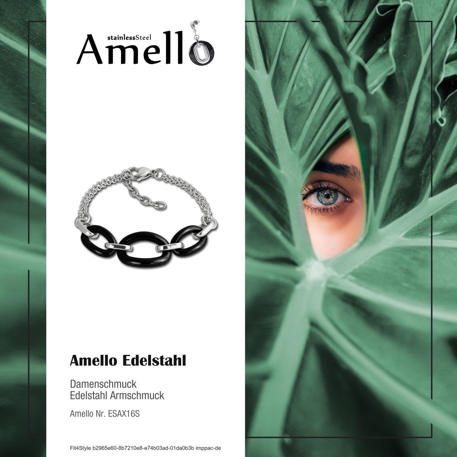 Amello Edelstahlarmband Amello Edelstahl (Armband), Armbänder schwarz (Stainless für silber Steel) Damen Ovale Armband