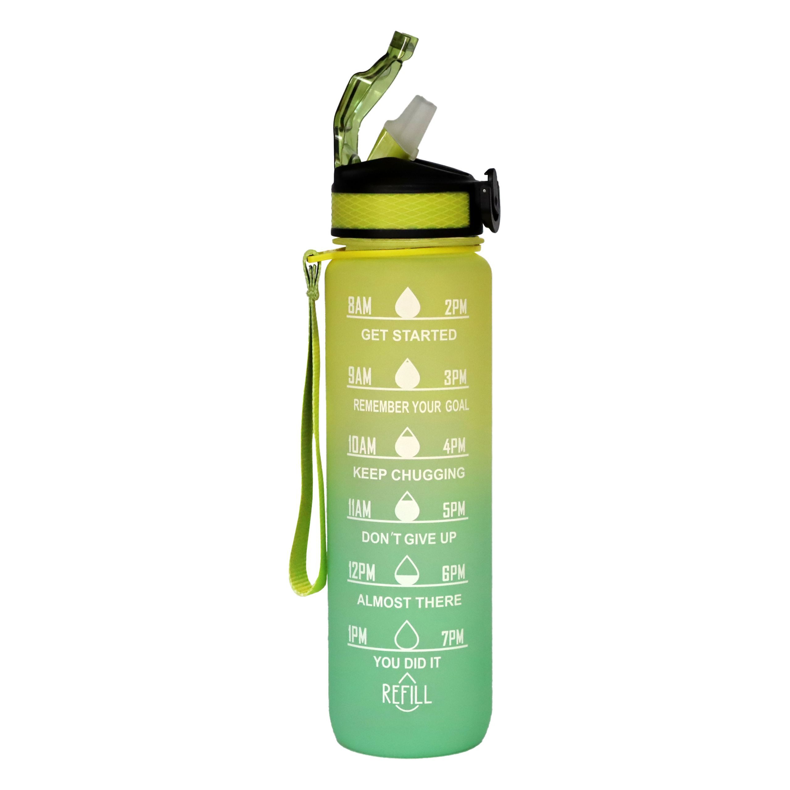 Lacers Trinkflasche Petrolline Trinkflasche 1000ml mit Strohhalm & Zeitmarkierung, Zeitmarkierung, Trinkauslass, Trageschlaufe, Deckelverschluss