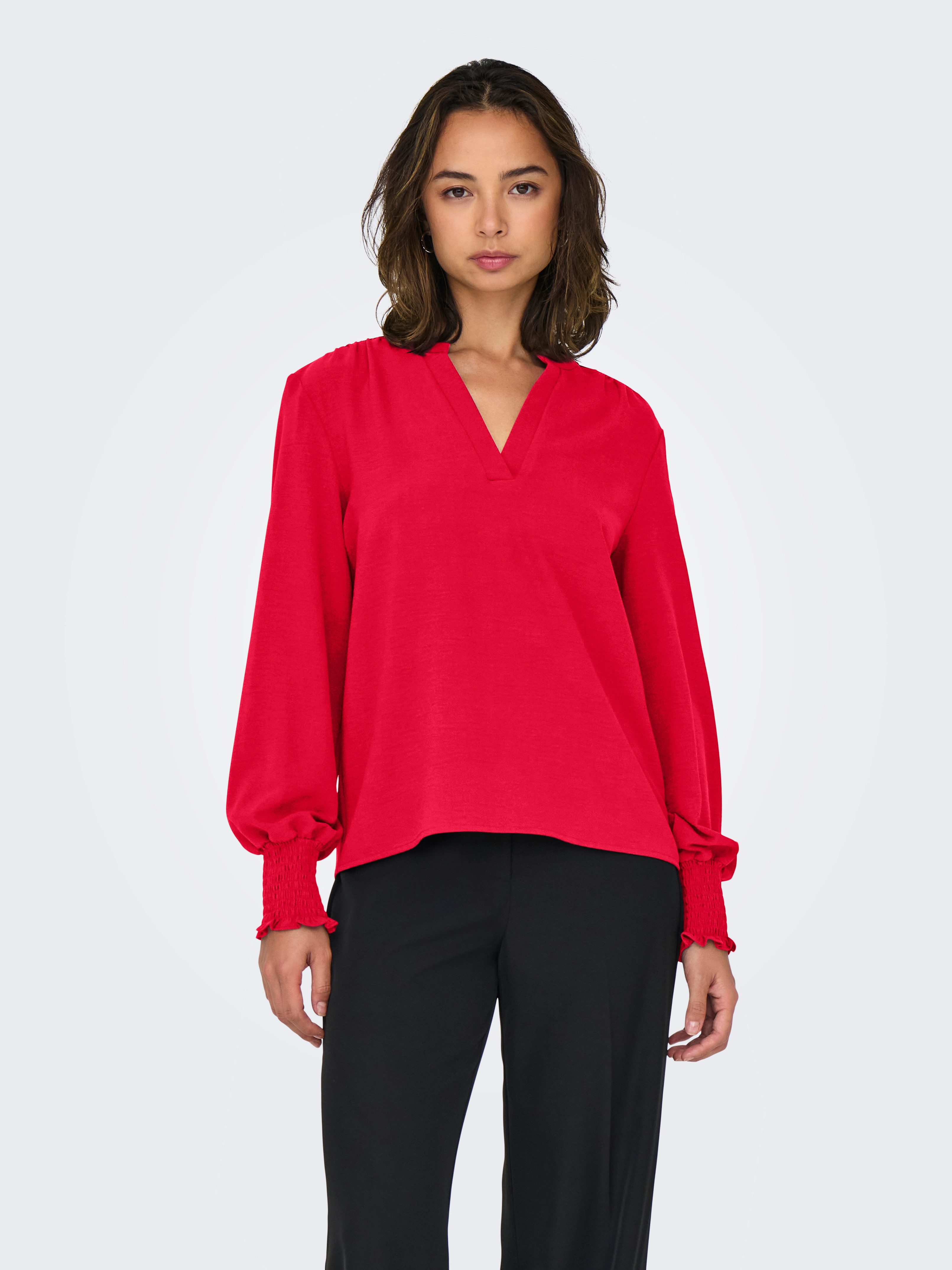 ONLY Blusenshirt ONLMETTE V-NECK LS SMOCK günstig online kaufen