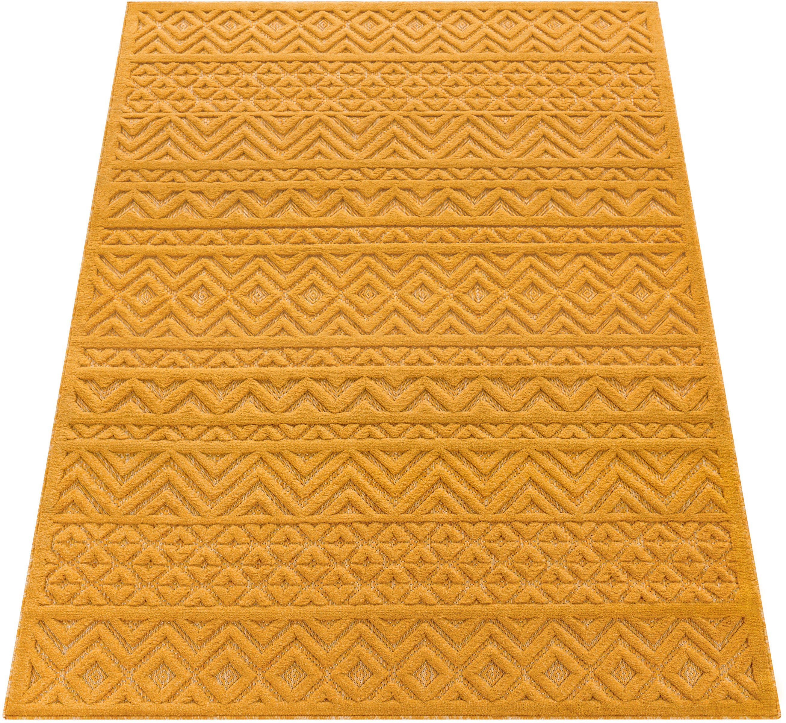 Outdoor Muster, Paco Home, Rauten mm, Höhe: Livorno 14 rechteckig, 673, Uni-Farben, geeignet Teppich Scandi, gelb Hoch-Tief Effekt,