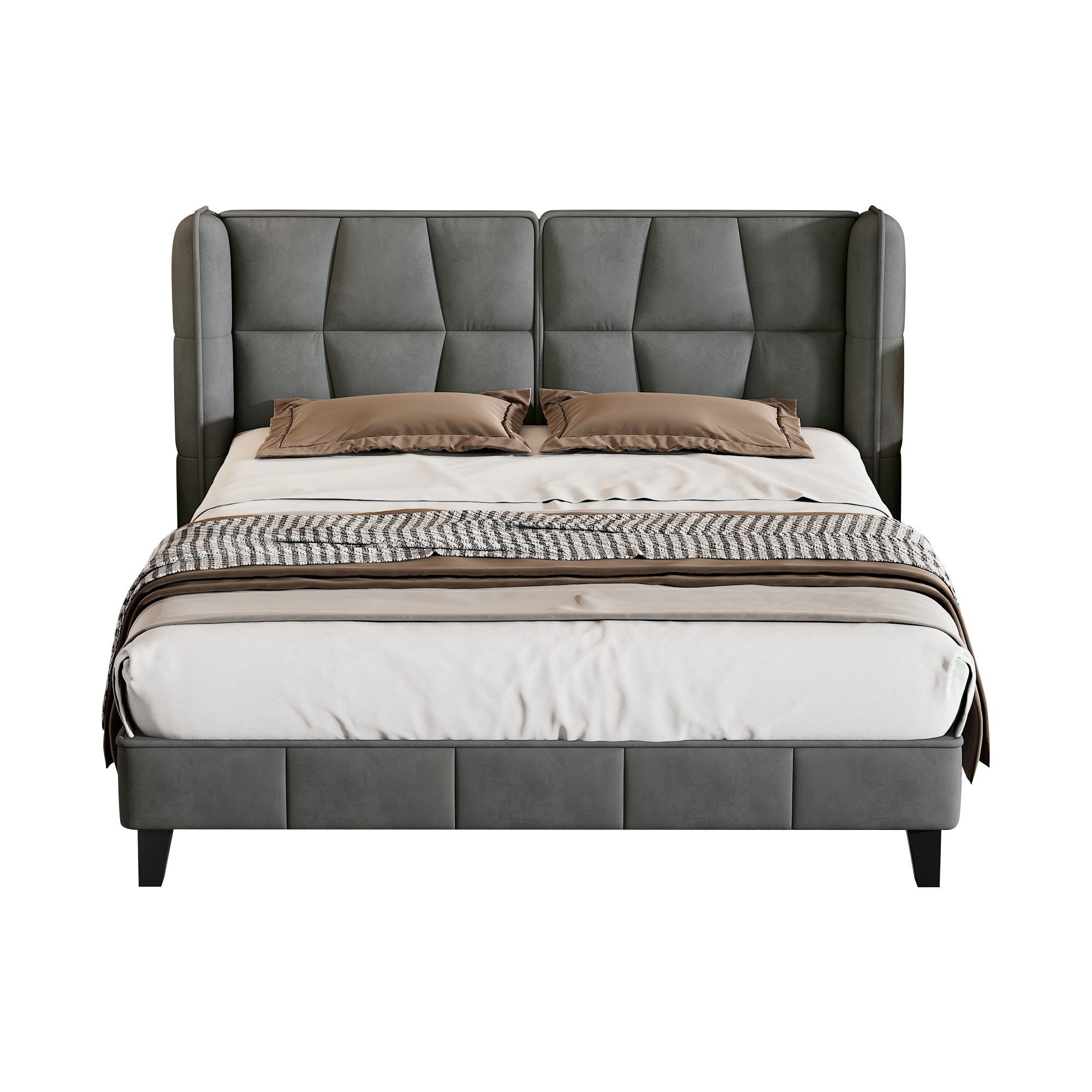 BlingBin Polsterbett Doppelbett Jugentbett Samt grau günstig online kaufen