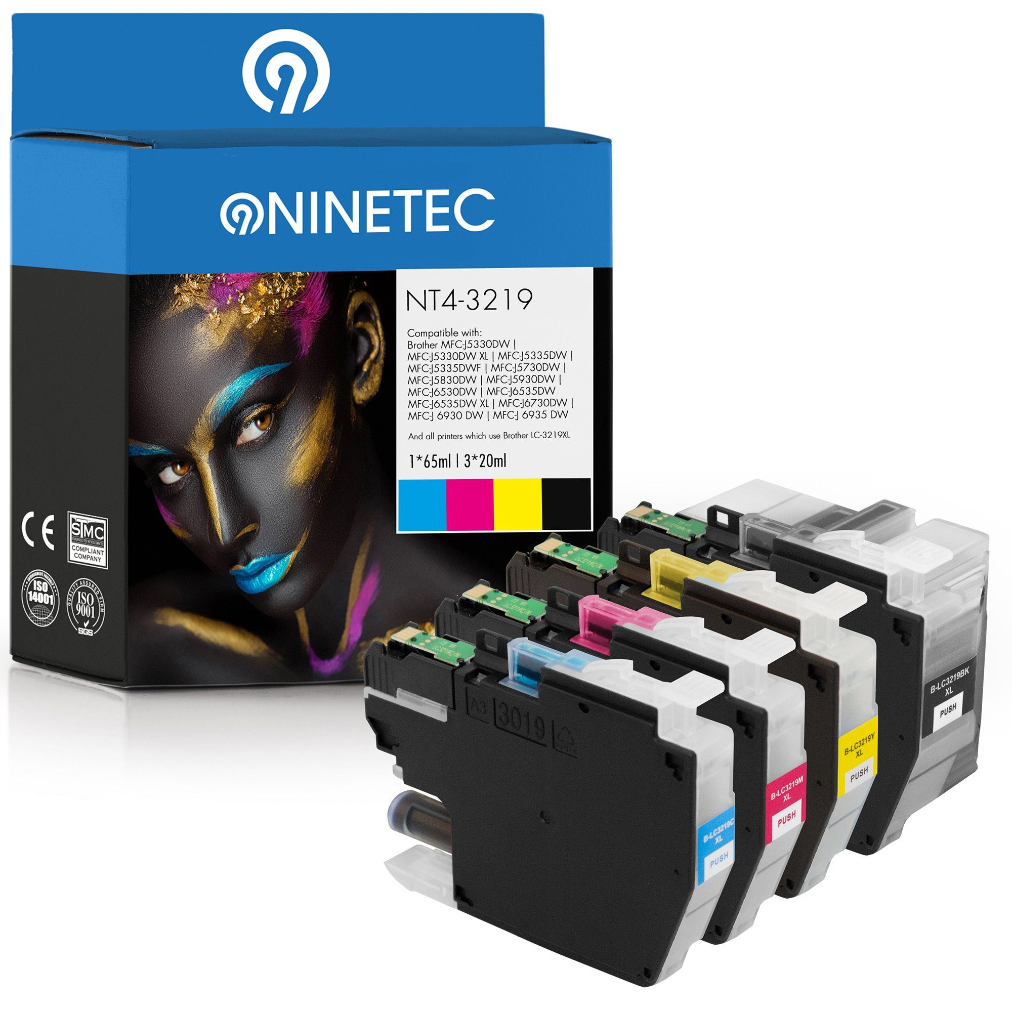 NINETEC 4er Set ersetzt Brother LC-3219 3219XL Tintenpatrone