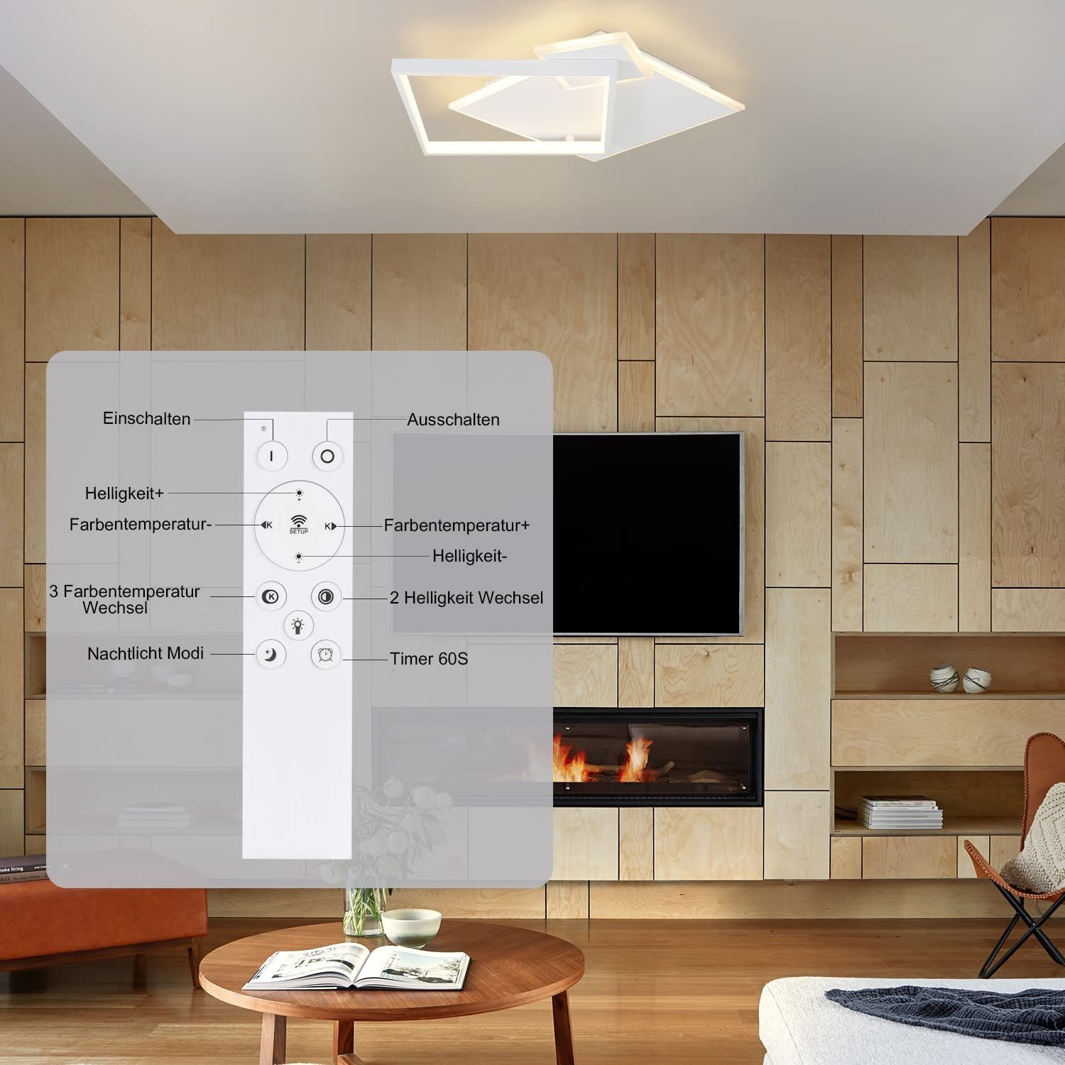 Nettlife LED Deckenleuchte Wohnzimmerlampe 50W Weiß fest integriert, Fernbedienung, Dimmbar mit LED