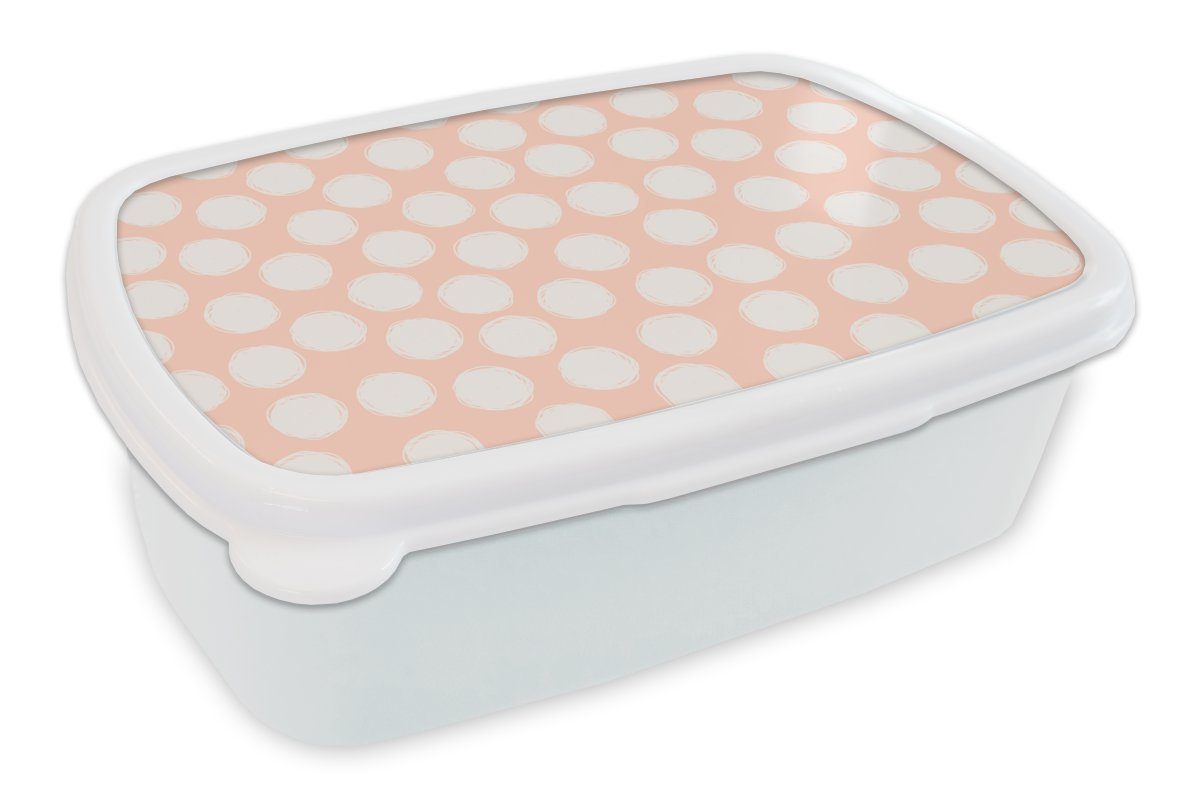 MuchoWow Lunchbox Polka dots - Rosa - Muster, Kunststoff, (2-tlg), Brotbox für Kinder und Erwachsene, Brotdose, für Jungs und Mädchen weiß