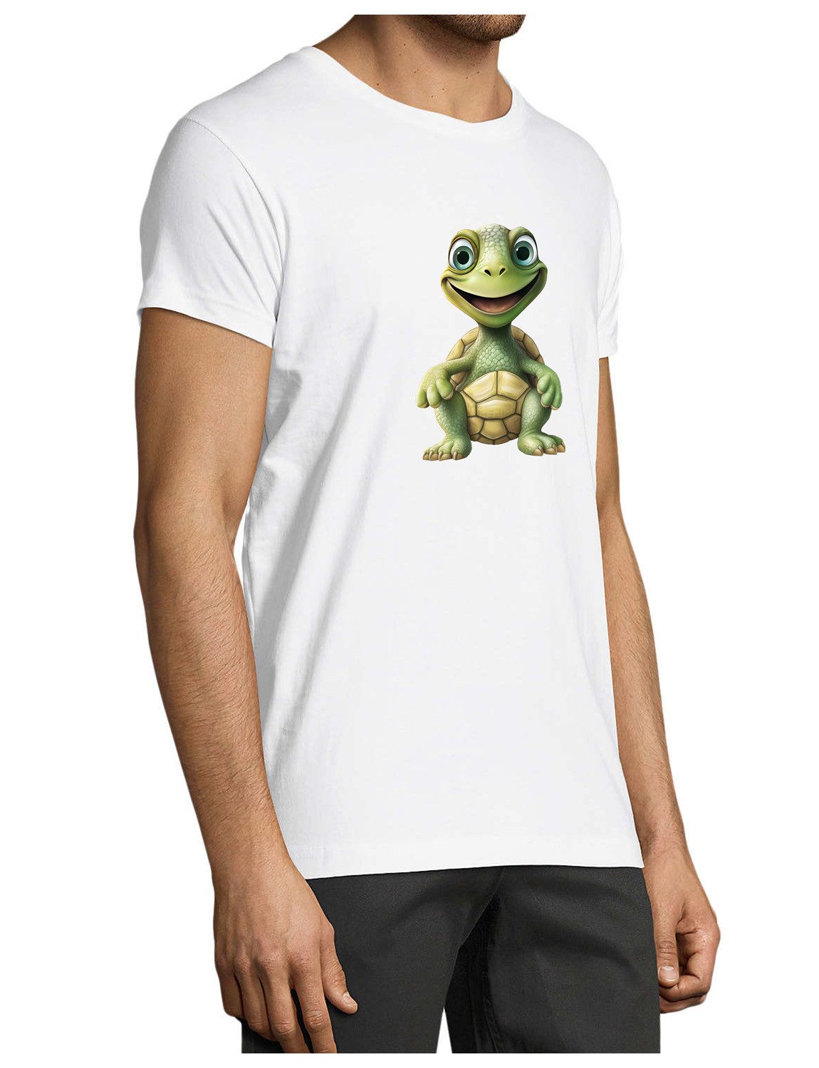 MyDesign24 T-Shirt Herren Print Shirt - Cartoon Schildkröte Brustprint Baumwollshirt mit Wildtier Aufdruck Regular Fit i279