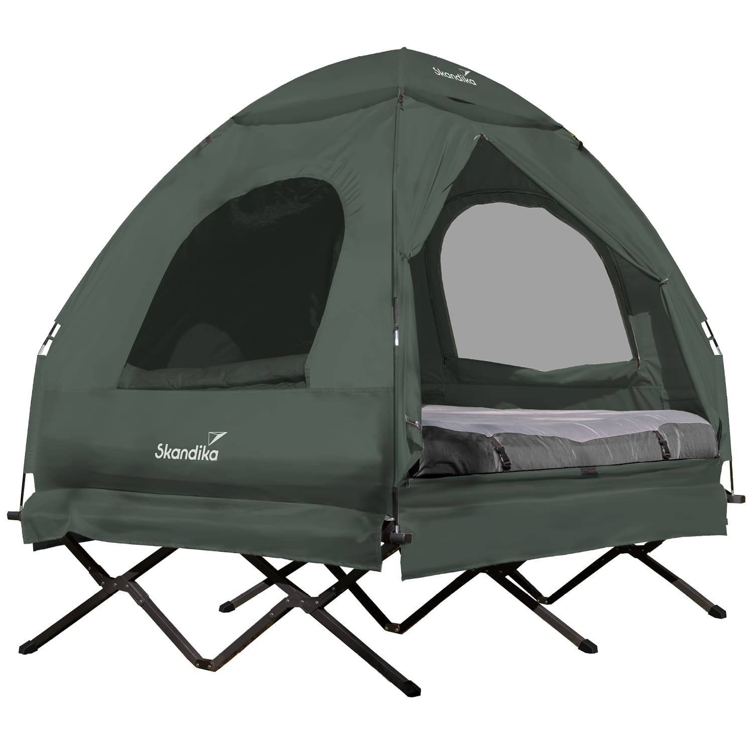 Skandika Feldbett Zeltliege Haug für 2 Personen, wasserdicht, erhöhtes Campingbett (Inkl. Transporttasche mit Rollen und Griff, Inkl. Luftmatratze) aufblasbare Luftmatratze, bis 160 kg, Angelzelt, Bettzelt, Outdoor