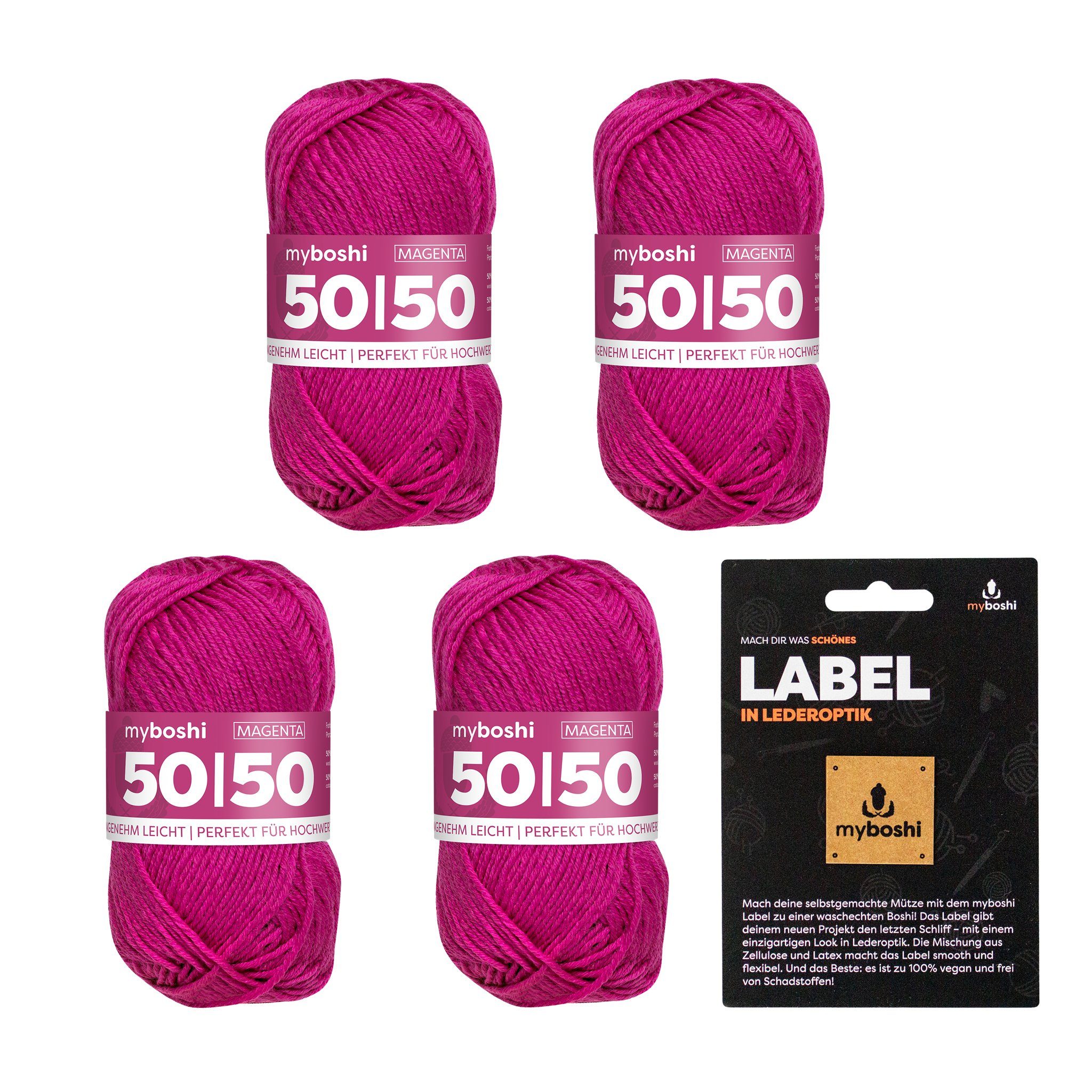 myboshi 50/50 Wolle, Merinowolle, mit Label Häkelwolle, 110 m (4-St., 50/50 Wolle mit Label Baumwolle Merinowolle), Uni