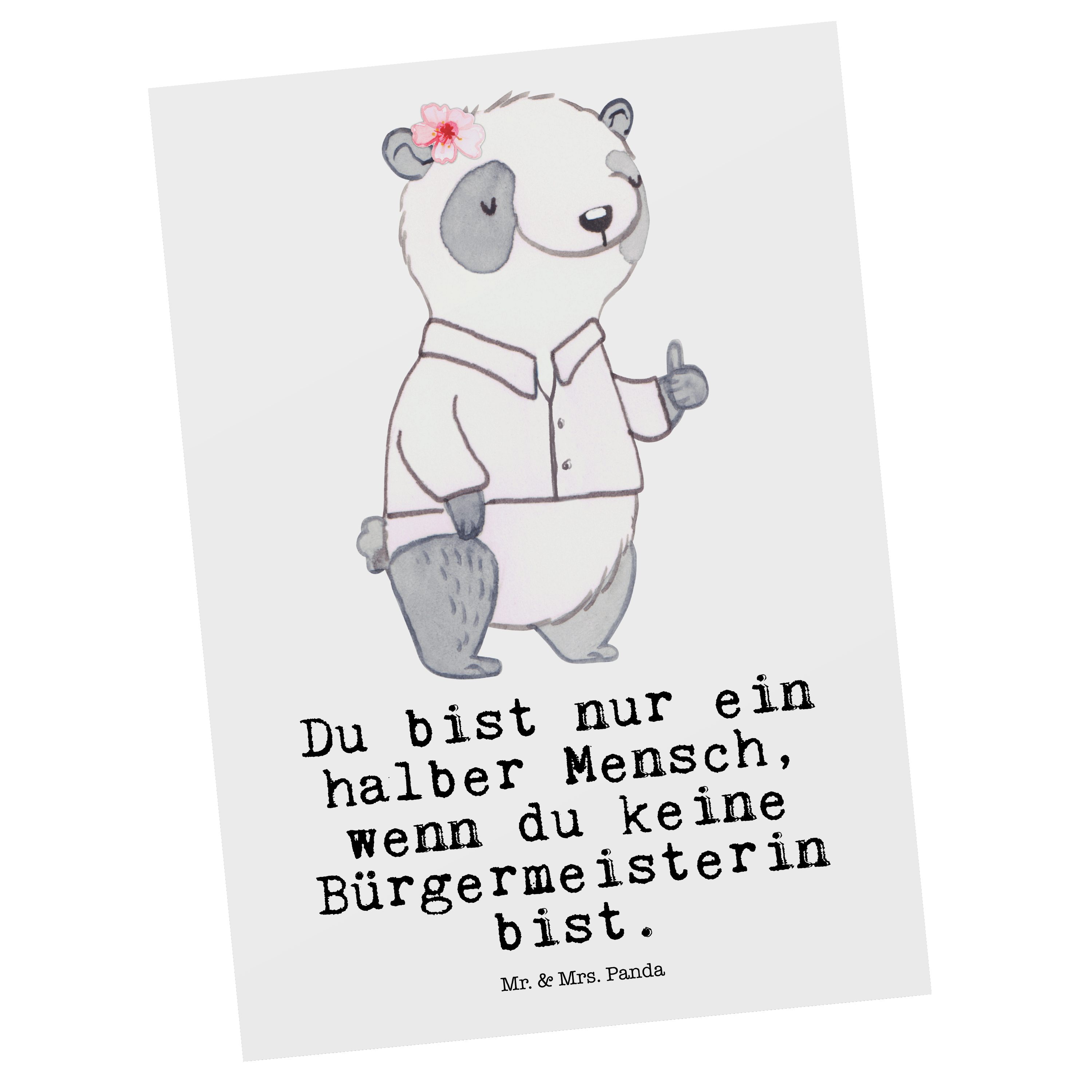 Mr. & Mrs. Panda Postkarte Bürgermeisterin mit Herz - Weiß - Geschenk, Einladung, Mitarbeiter, H