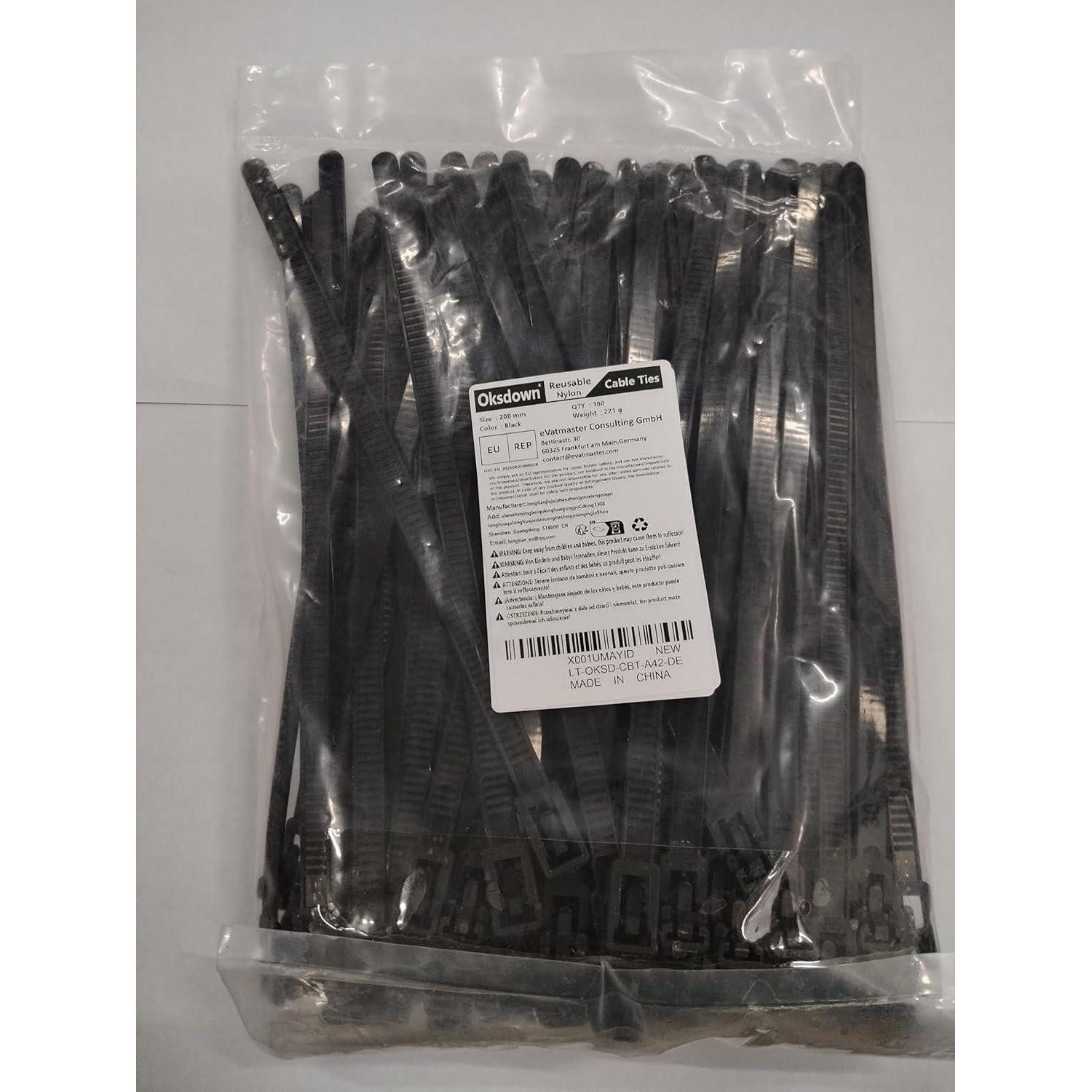 LuxusKollektion Kabelbinder Kabelbinder wiederverschließbar Schwarz 200mm 7.6mm
