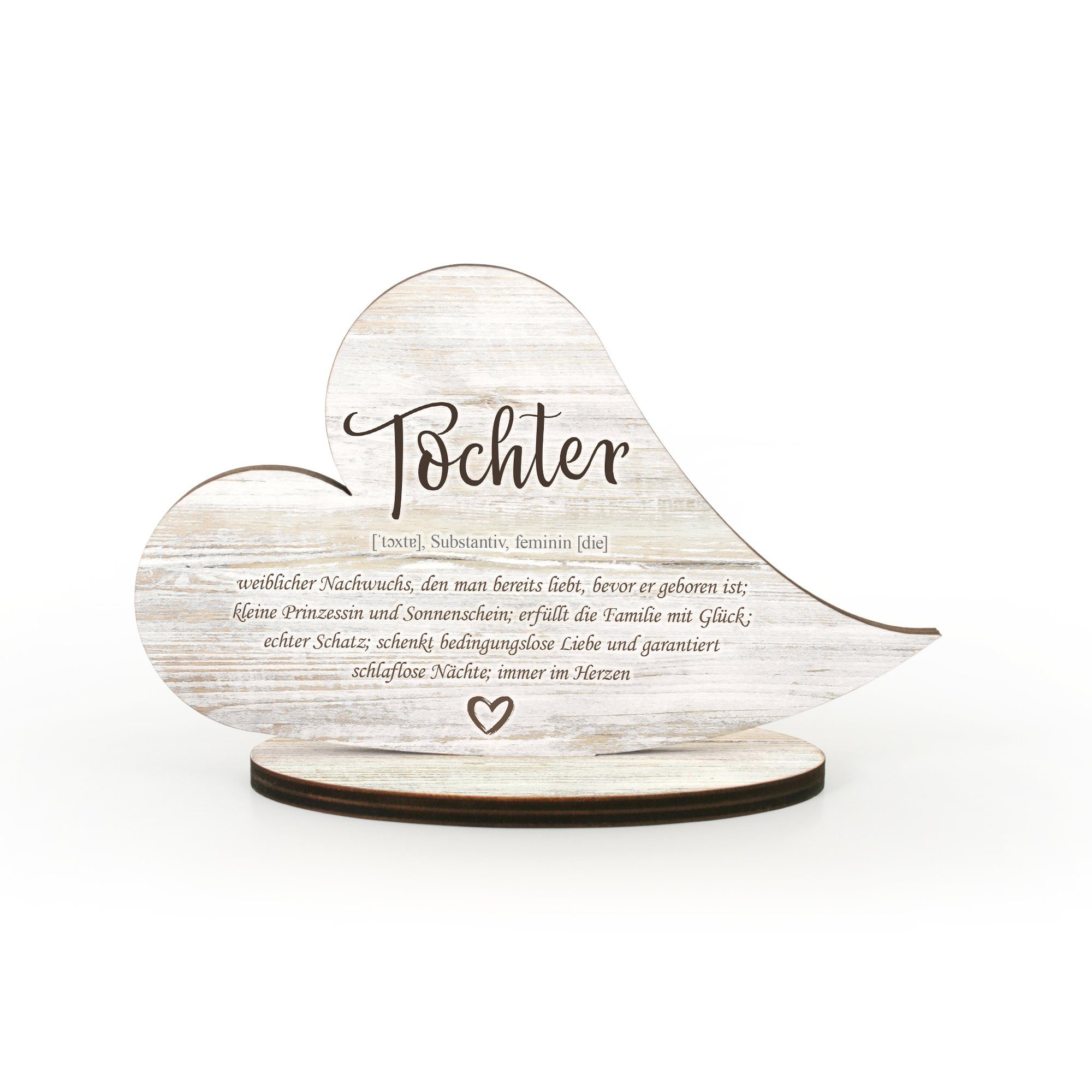 Kreative Feder Dekoobjekt Herz-Aufsteller „Tochter“ - freistehende Holz-Dek günstig online kaufen