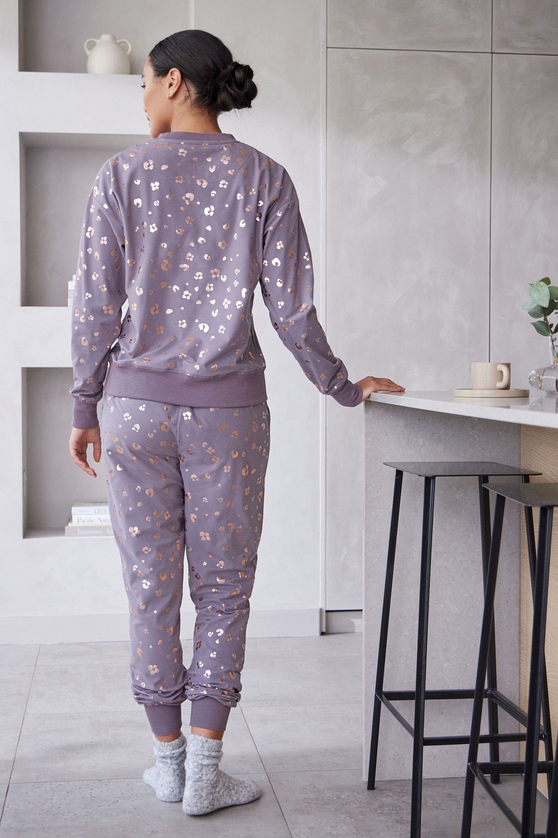 Next und Pyjama Lilac Foil Pyjama Leopard tlg) (2 Purple superweicher Bequemer