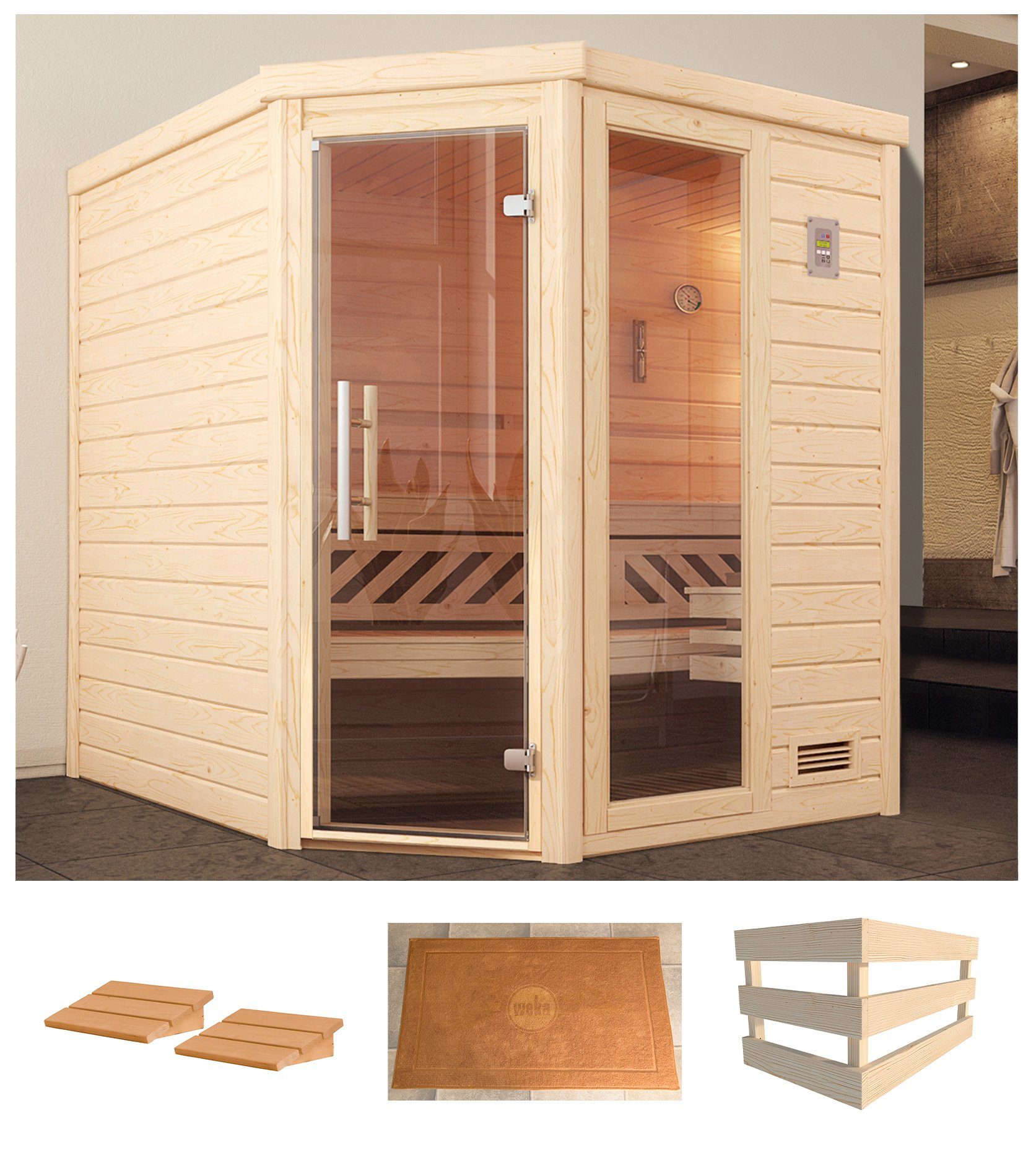 weka Sauna Turku Eck 1, BxTxH: 195 x 195 x 203,5 cm, 45 mm, ohne Ofen