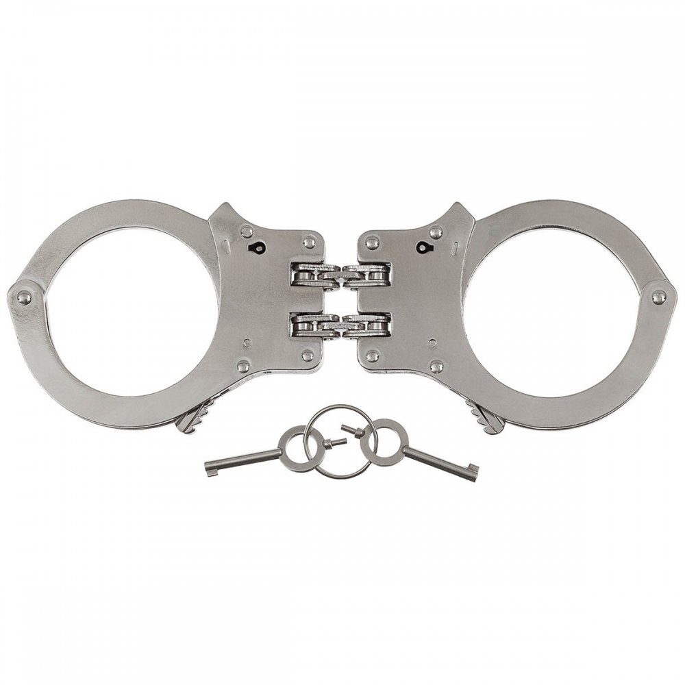 Polizei-Kostüm Handschellen, mit Doppelkette, stabile Ausführg., 2 Schlüssel