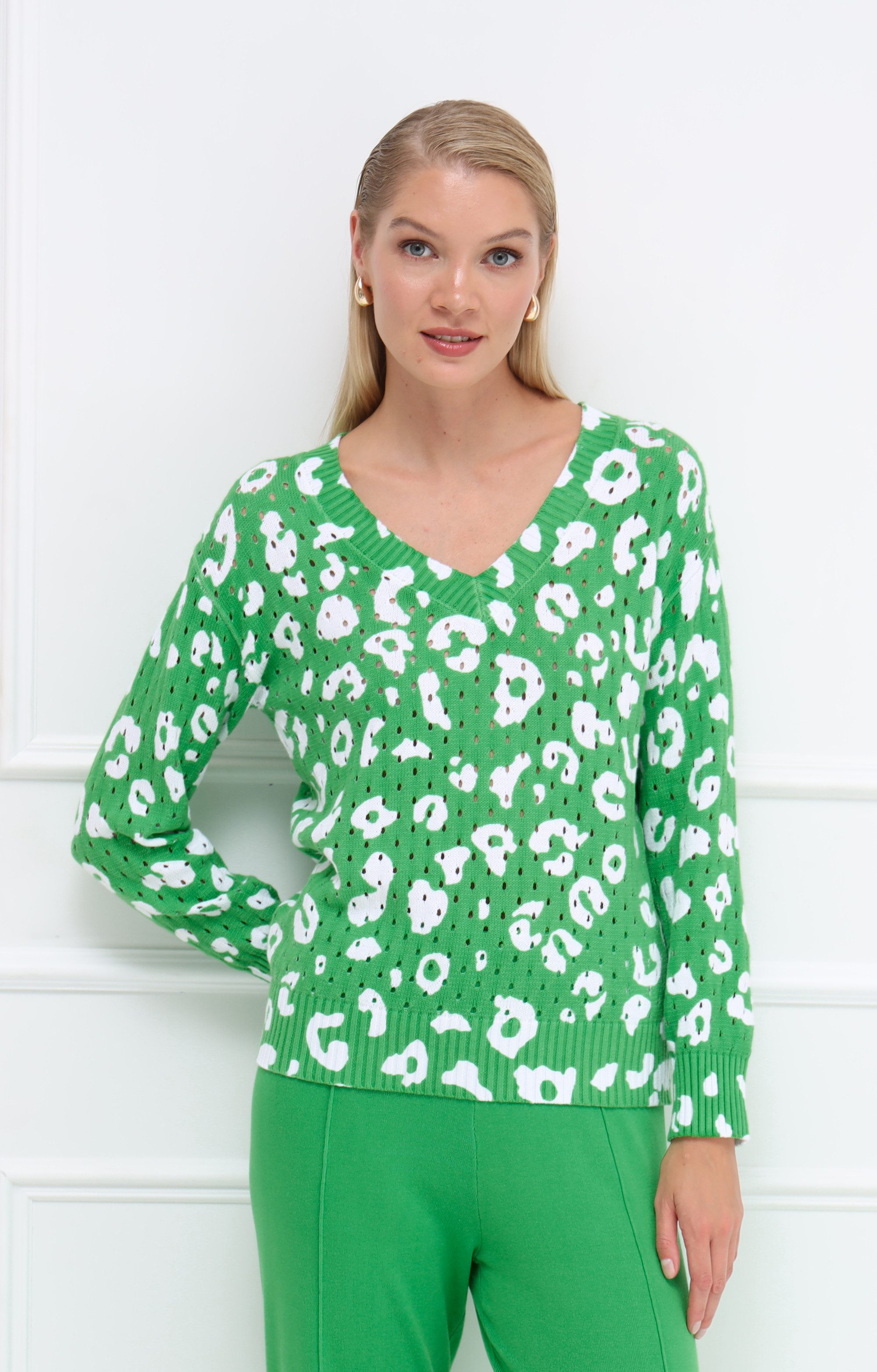 Passioni Strickpullover mit abstraktem Leopardenmuster günstig online kaufen