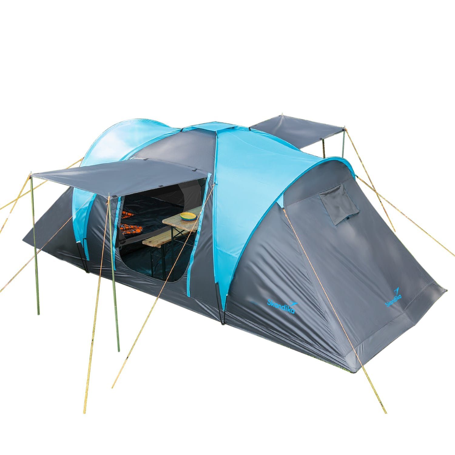 Skandika Kuppelzelt Campingzelt, Familienzelt, Hammerfest 4 Sleeper Protect, 2 m Stehhöhe, Personen: 4, eingenähter Zeltboden, 2 dunkle Kabinen, 2 Sonnendach, Moskitonetz