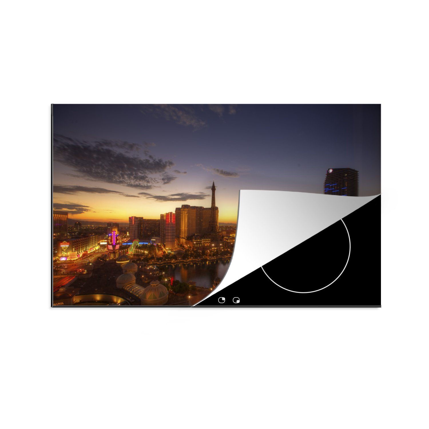 MuchoWow Herdblende-/Abdeckplatte Las Vegas - Abend - Sonnenuntergang, Vinyl, (1 tlg), 83x51 cm, Ceranfeldabdeckung, Arbeitsplatte für küche